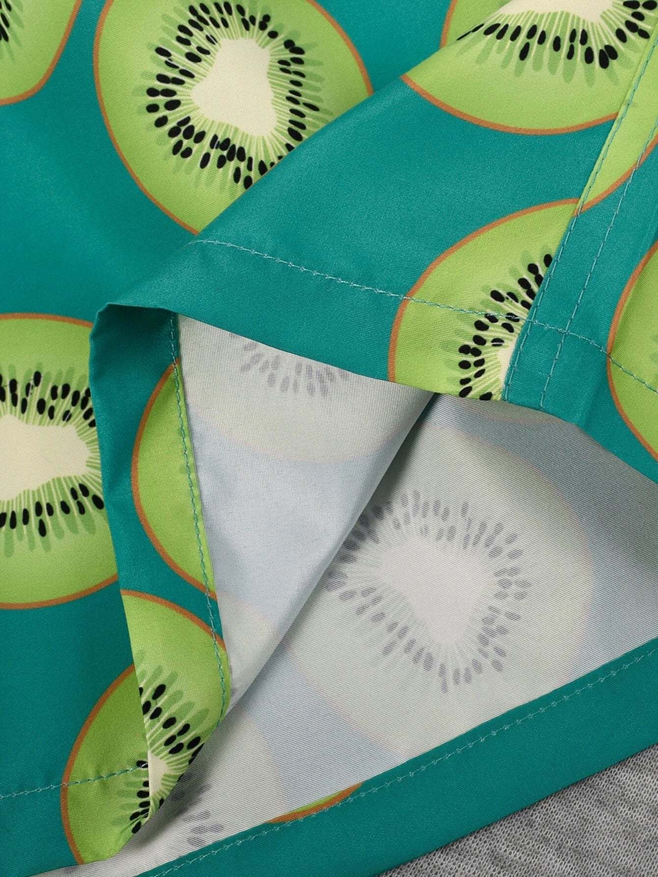 Fruit Print Drawstring  Non Stretch Waist Swim Trunks-Waves And Trunks