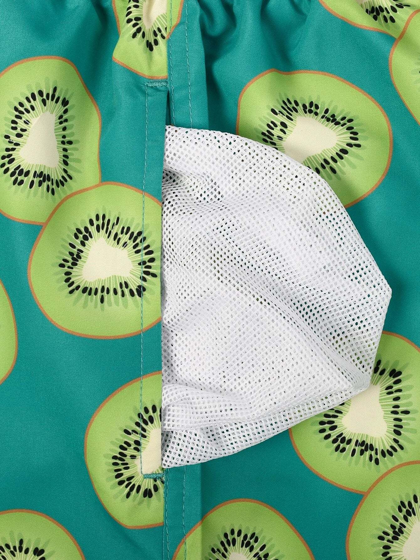 Fruit Print Drawstring  Non Stretch Waist Swim Trunks-Waves And Trunks