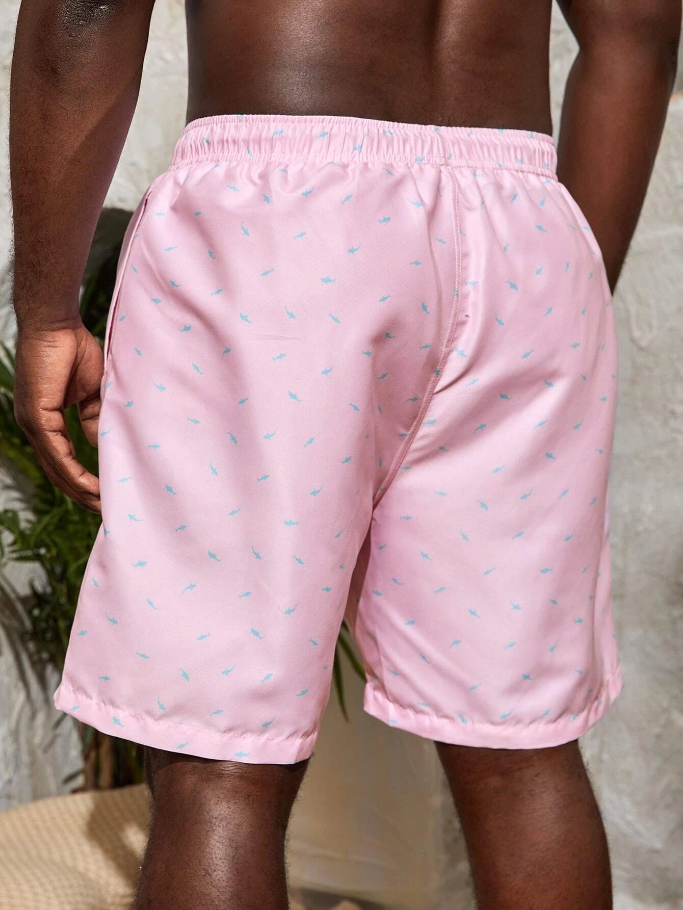 Allover Print Drawstring Swim Trunks-Waves And Trunks