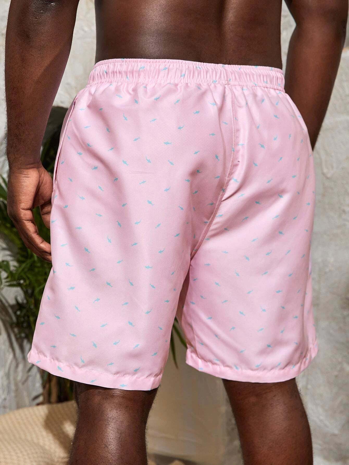 Drawstring Waist Non Stretch Allover Print Swim Trunks-Waves And Trunks