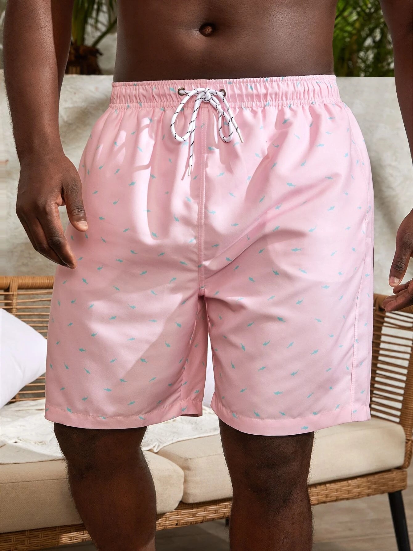 Allover Print Drawstring Swim Trunks-Waves And Trunks