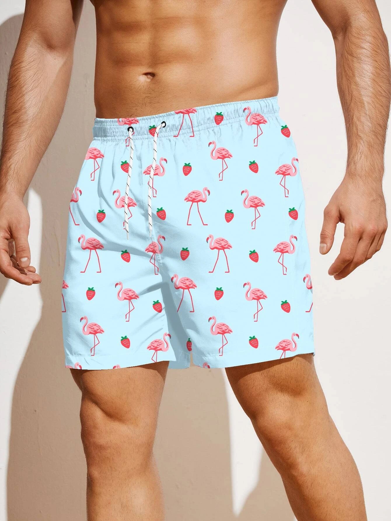 Non Stretch Boho Flamingo Drawstring Shorts With All Over Print-Waves And Trunks