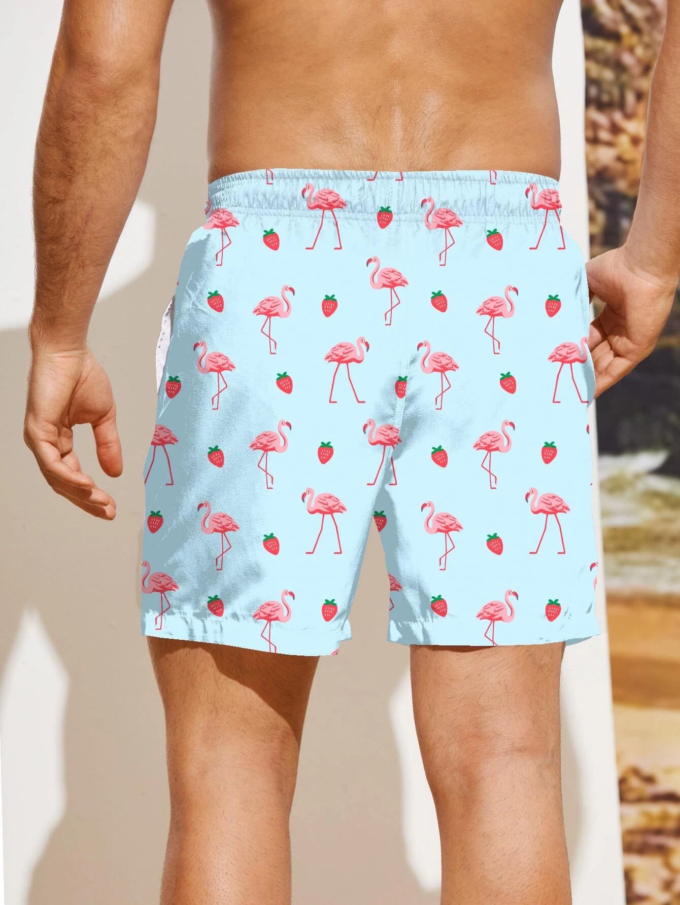 Non Stretch Boho Flamingo Drawstring Shorts With All Over Print-Waves And Trunks