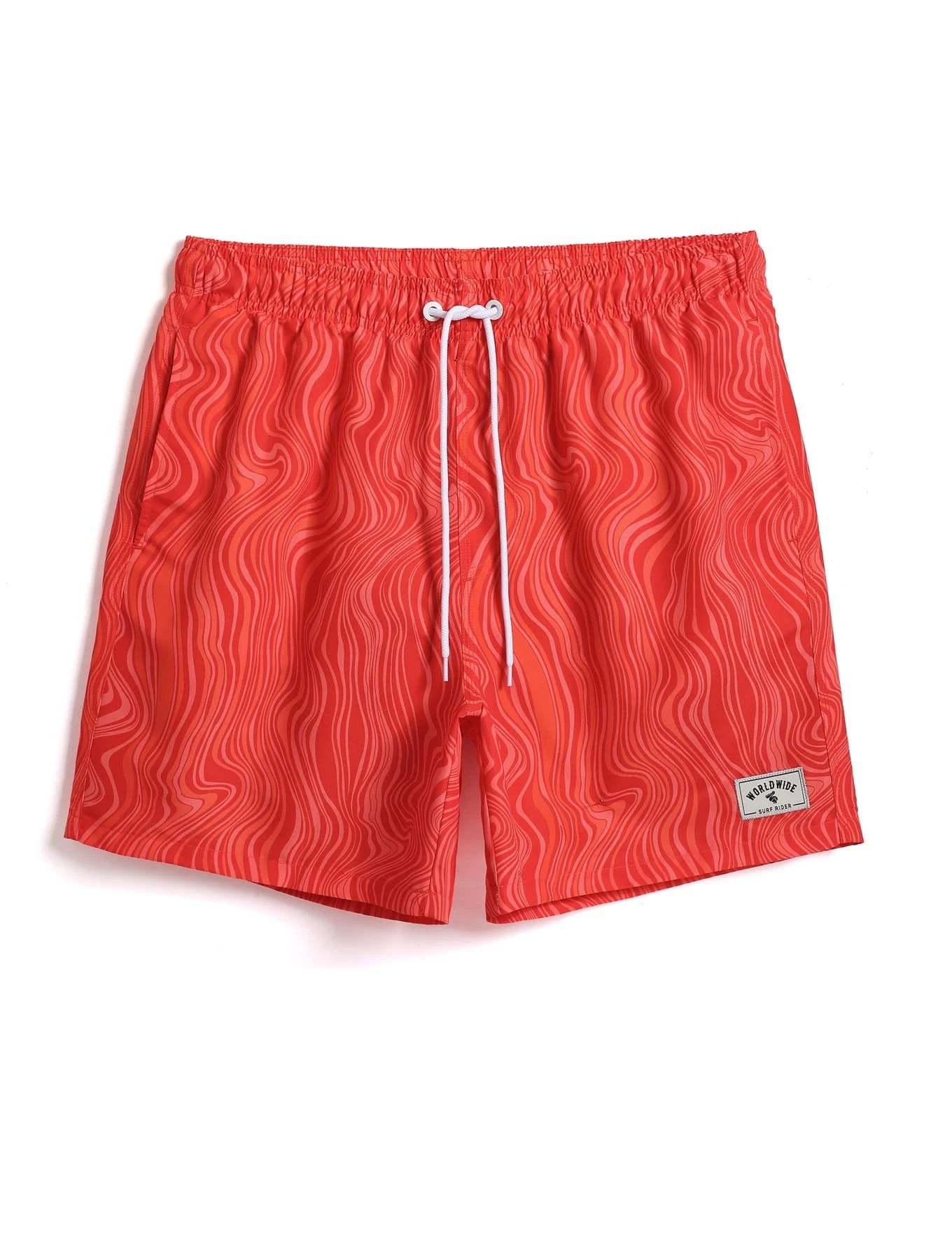 Striped Patched Waist Swim Trunks-Waves And Trunks