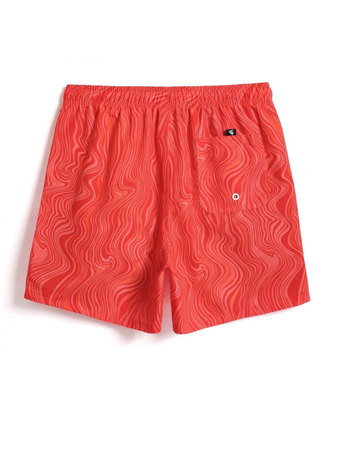 Wave Striped Patched Detail Swim Trunks-Waves And Trunks