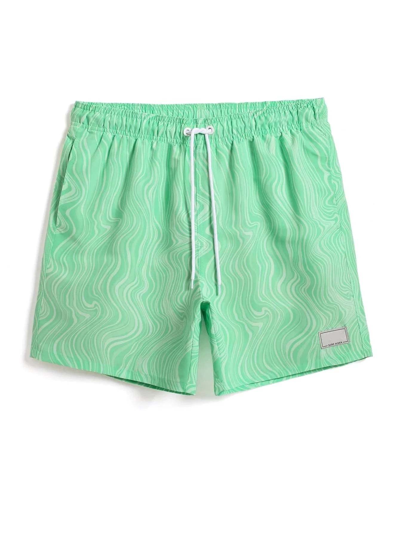Wave Striped Patched Detail Swim Trunks-Waves And Trunks