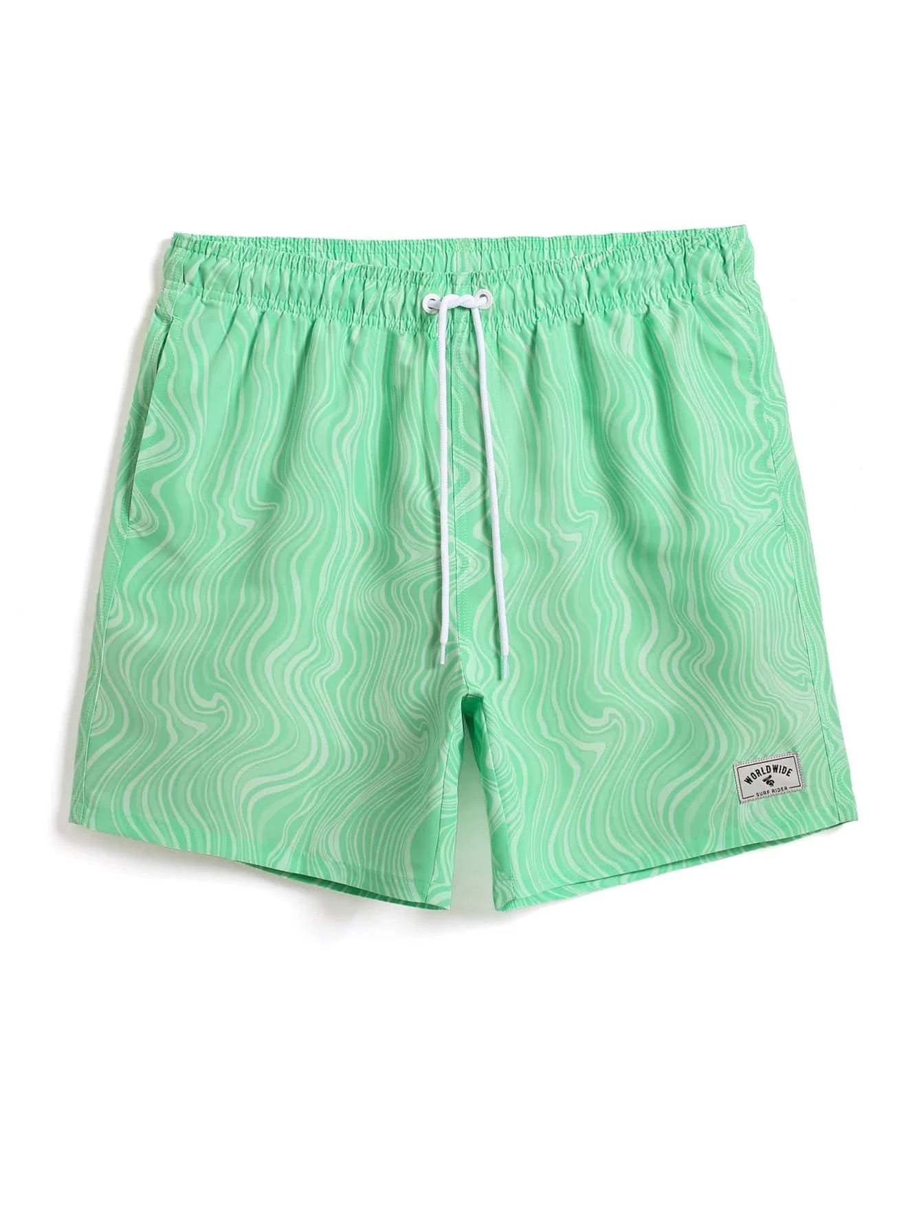 Striped Patched Waist Swim Trunks-Waves And Trunks