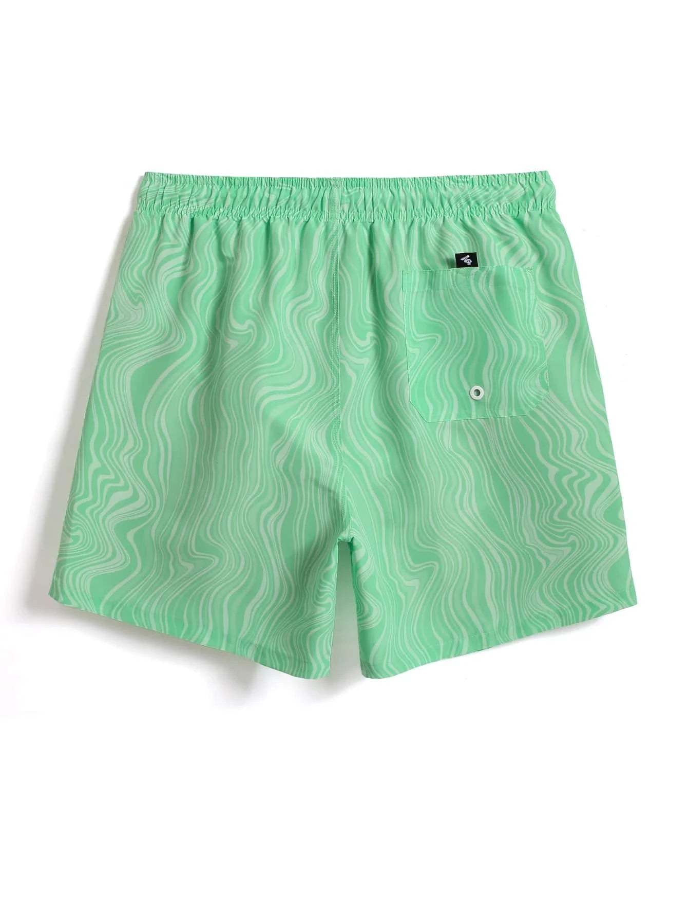 Striped Patched Waist Swim Trunks-Waves And Trunks
