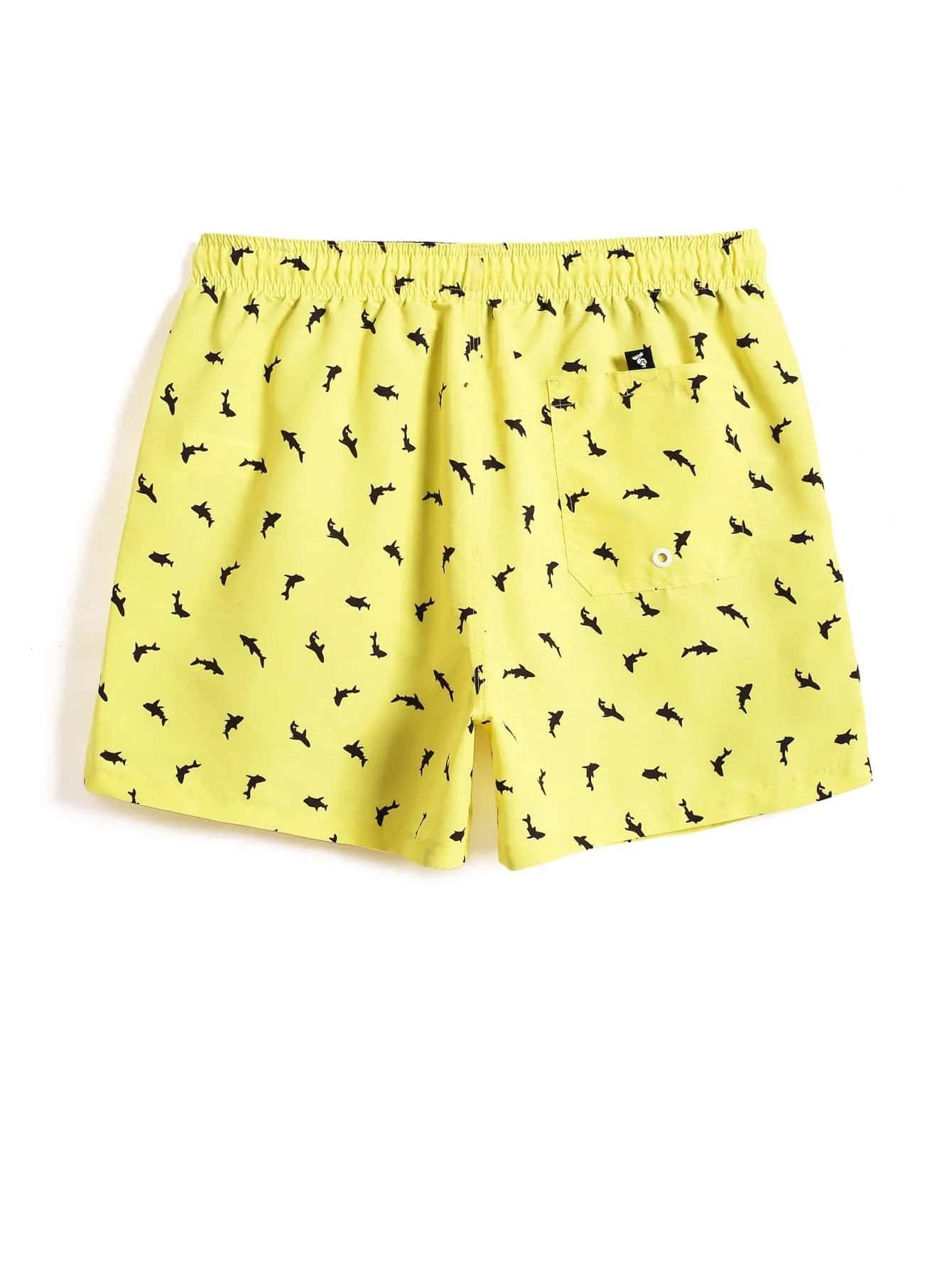 Non Stretch Allover Print Drawstring Waist Swim Trunks-Waves And Trunks