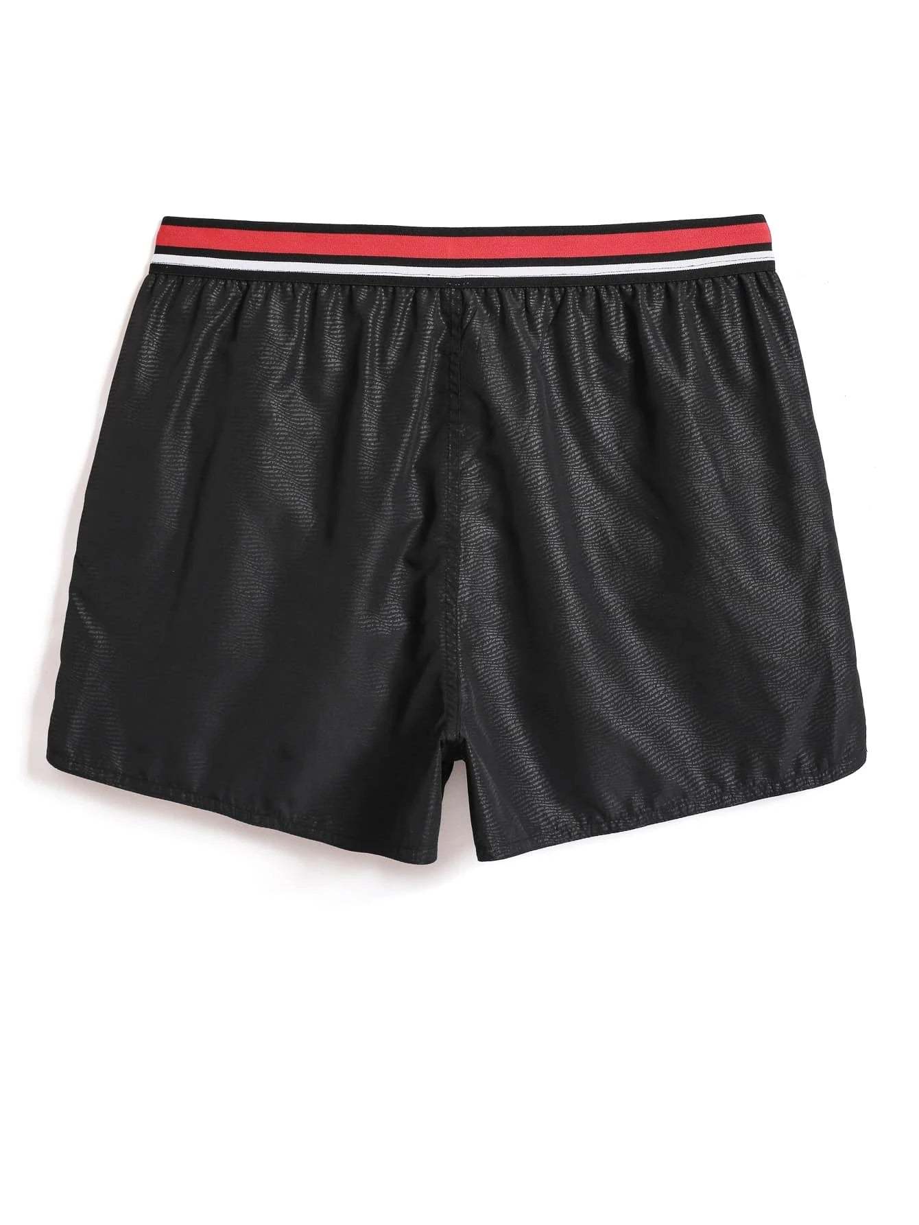Striped Tape Drawstring Waist Swim Shorts-Waves And Trunks