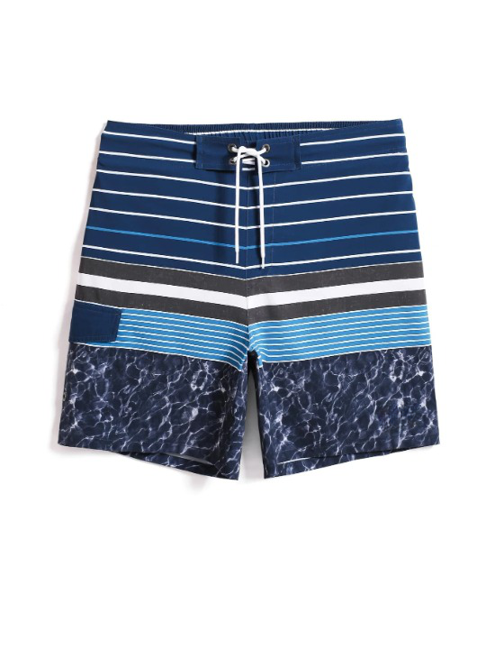 Striped Patched Drawstring Shorts-Waves And Trunks