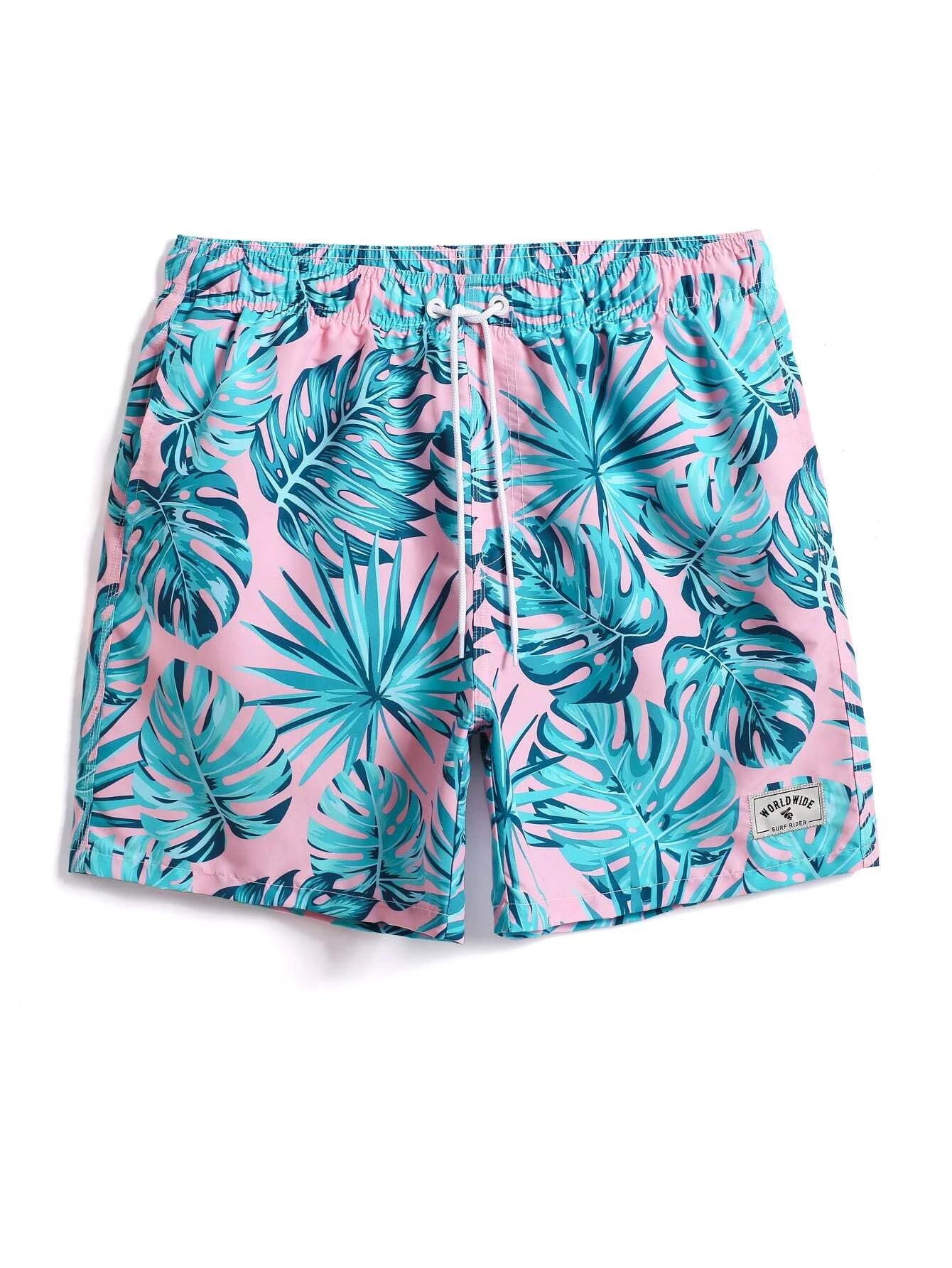 Drawstring Tropical All Over Print Swim Trunks-Waves And Trunks