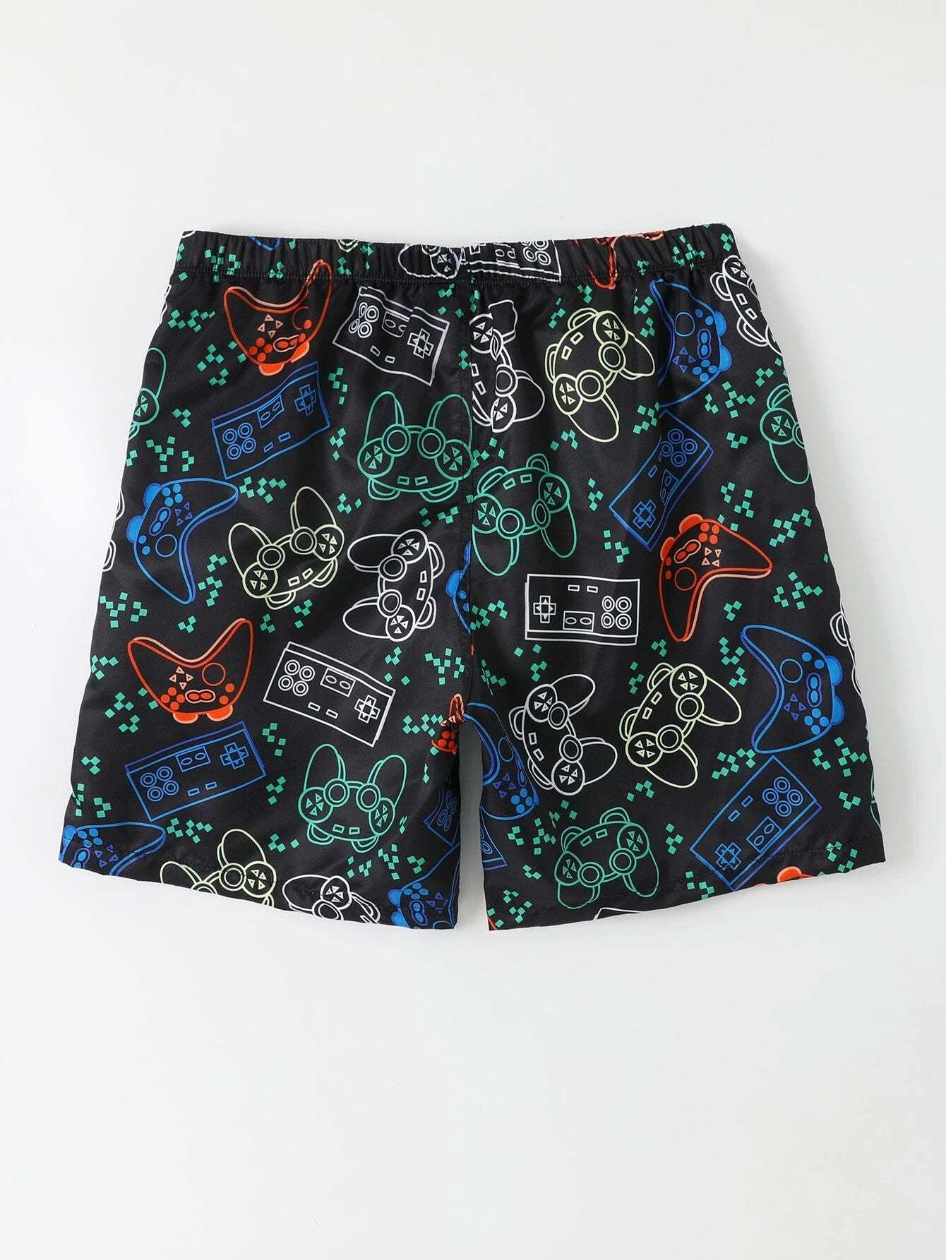 Cartoon Gamepad Print Bottoms-Waves And Trunks
