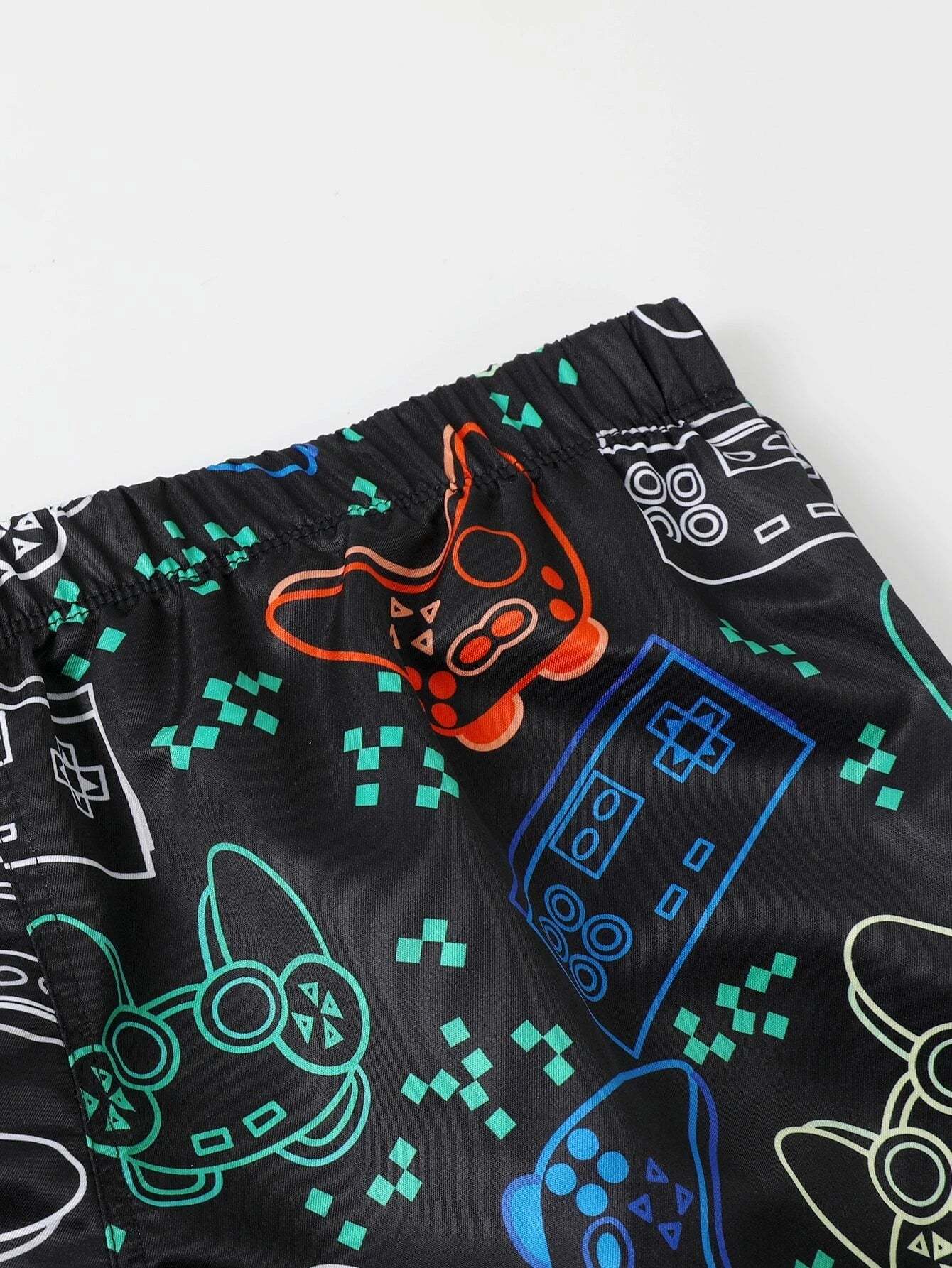 Cartoon Gamepad Print Bottoms-Waves And Trunks