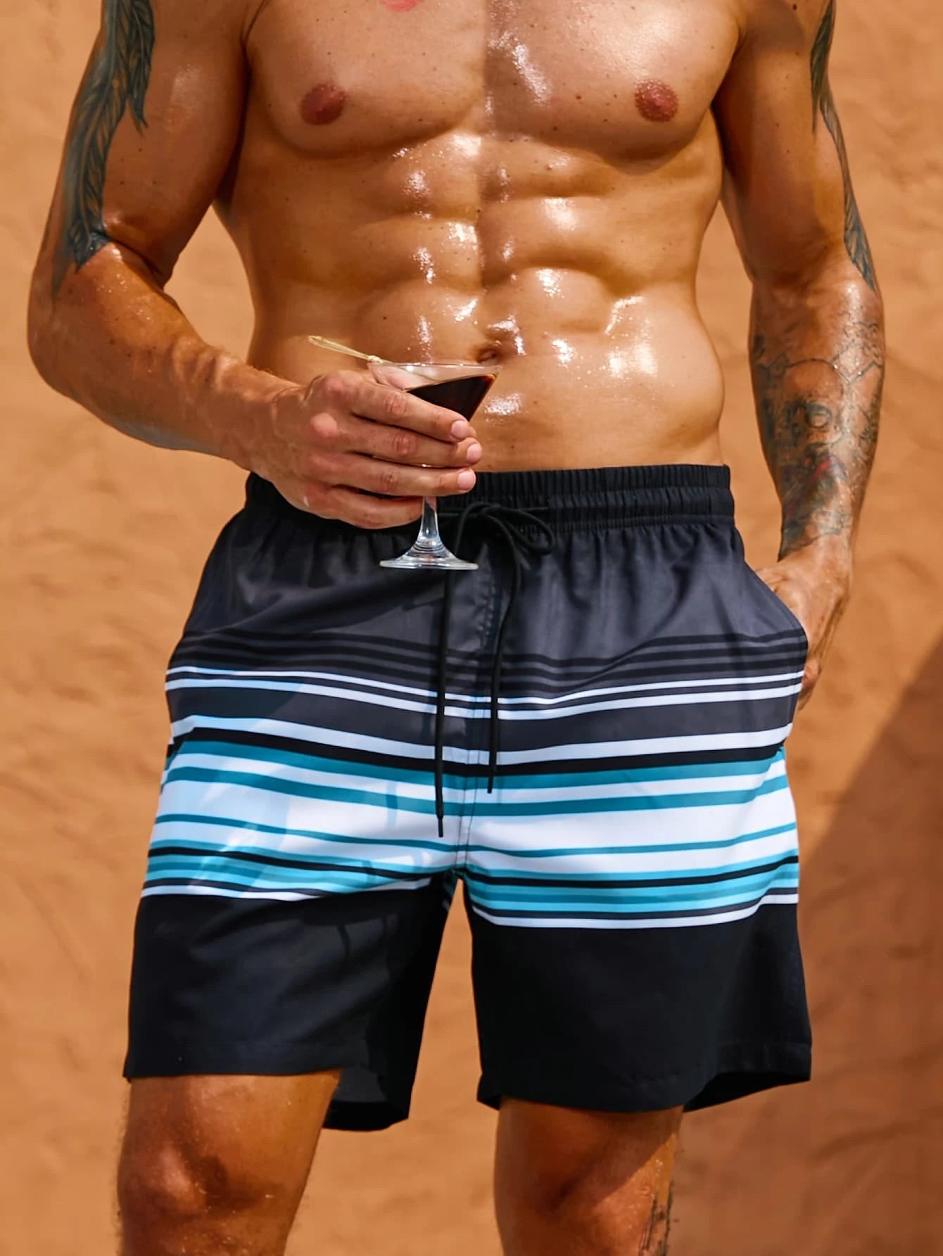 Printed Strips Beach Shorts-Waves And Trunks