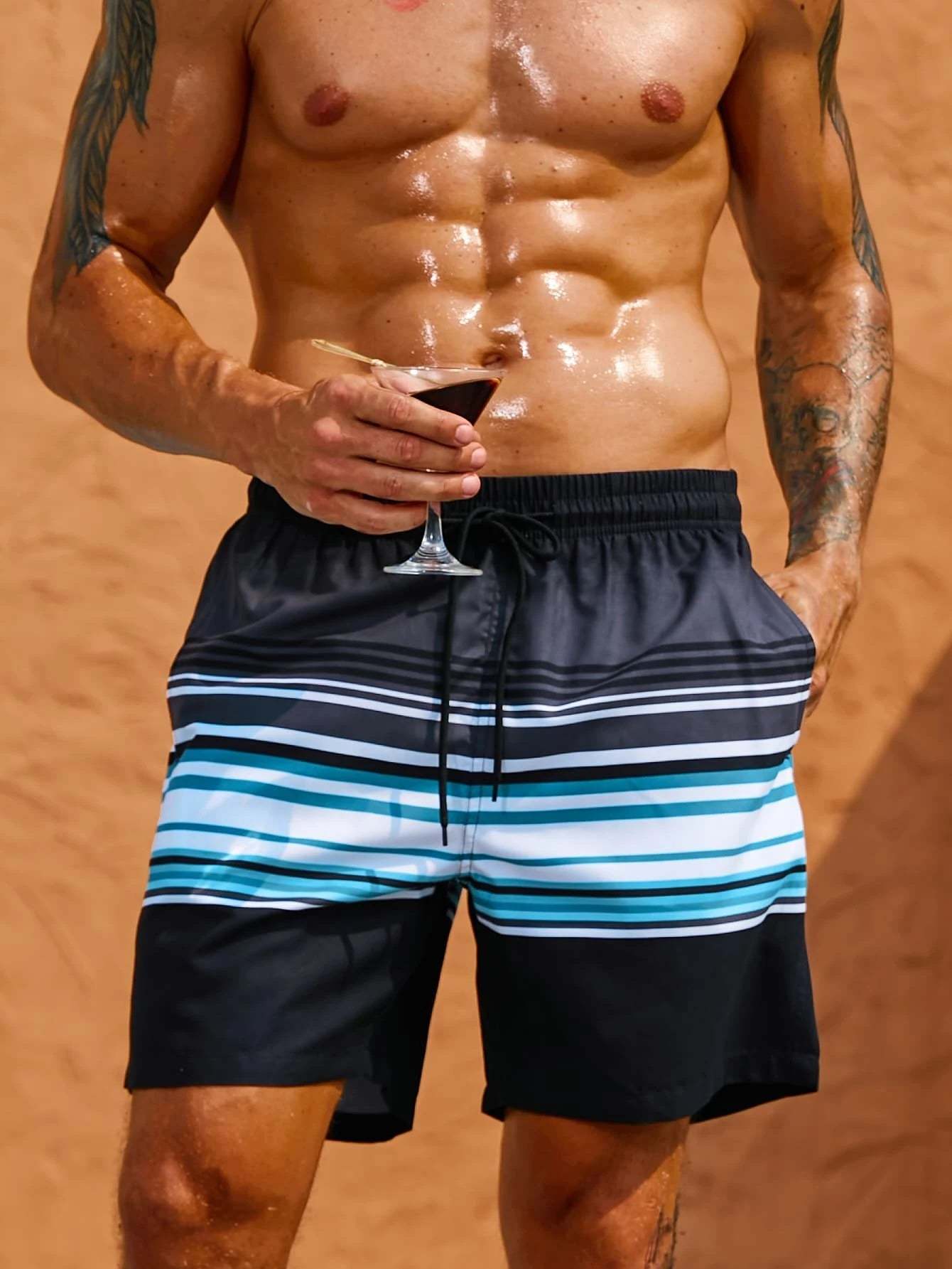 Printed Strips Beach Shorts-Waves And Trunks