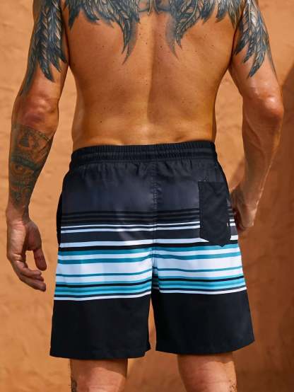 Printed Strips Beach Shorts-Waves And Trunks