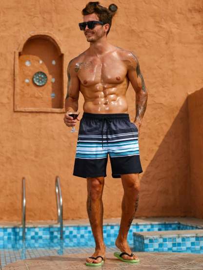 Printed Strips Beach Shorts-Waves And Trunks