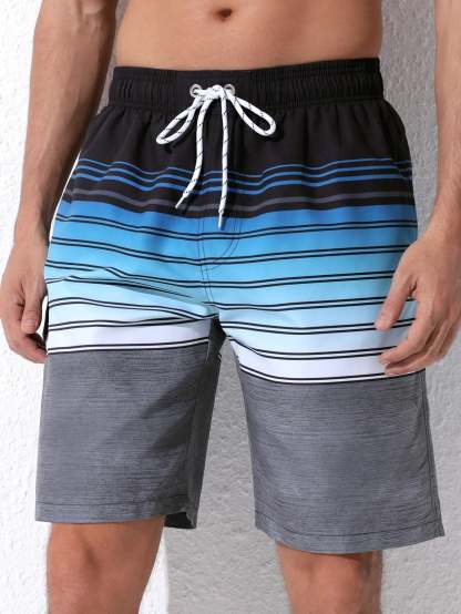 Striped Print Beach Swim Shorts-Waves And Trunks