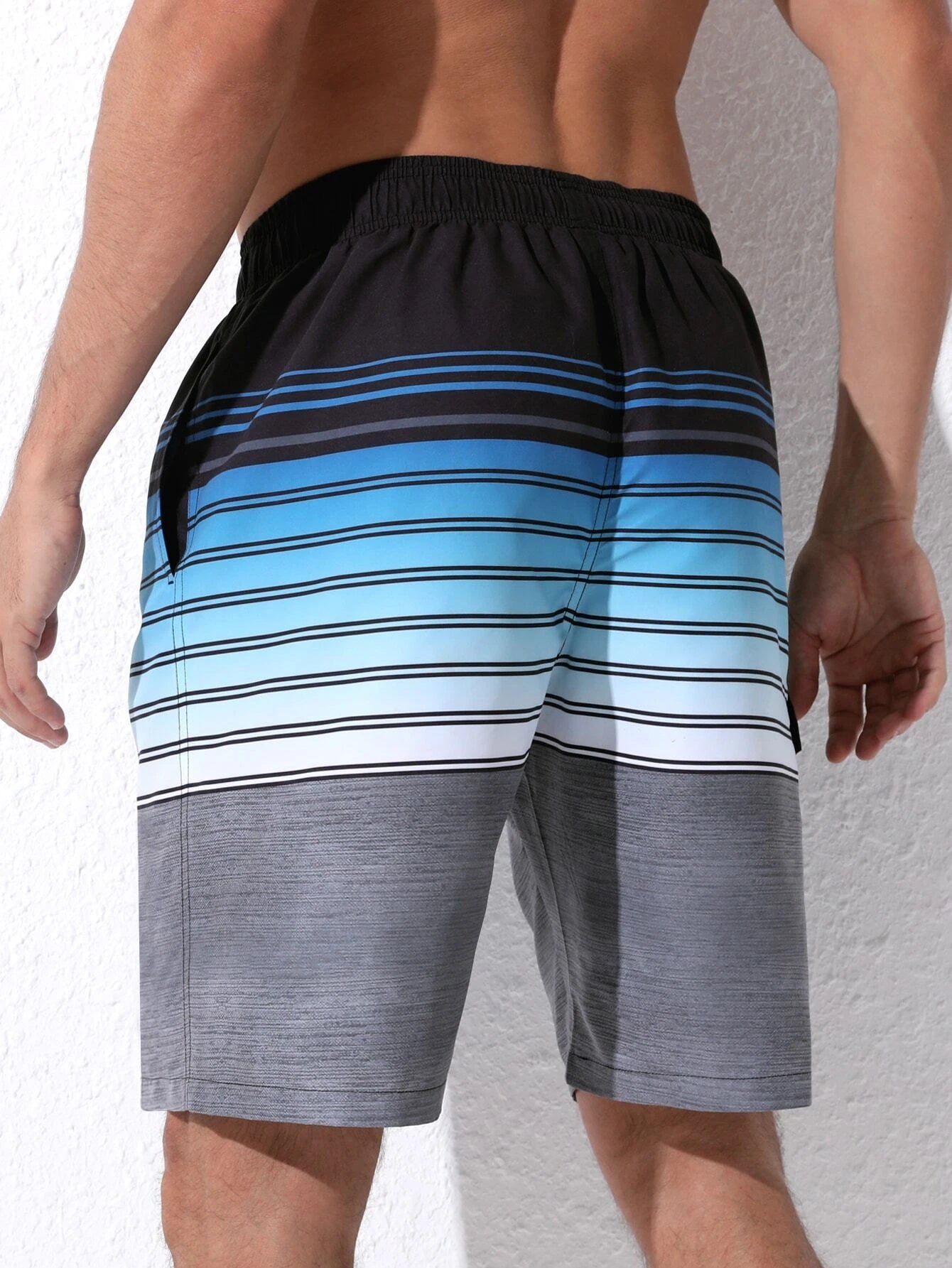 Striped Print Beach Swim Shorts-Waves And Trunks