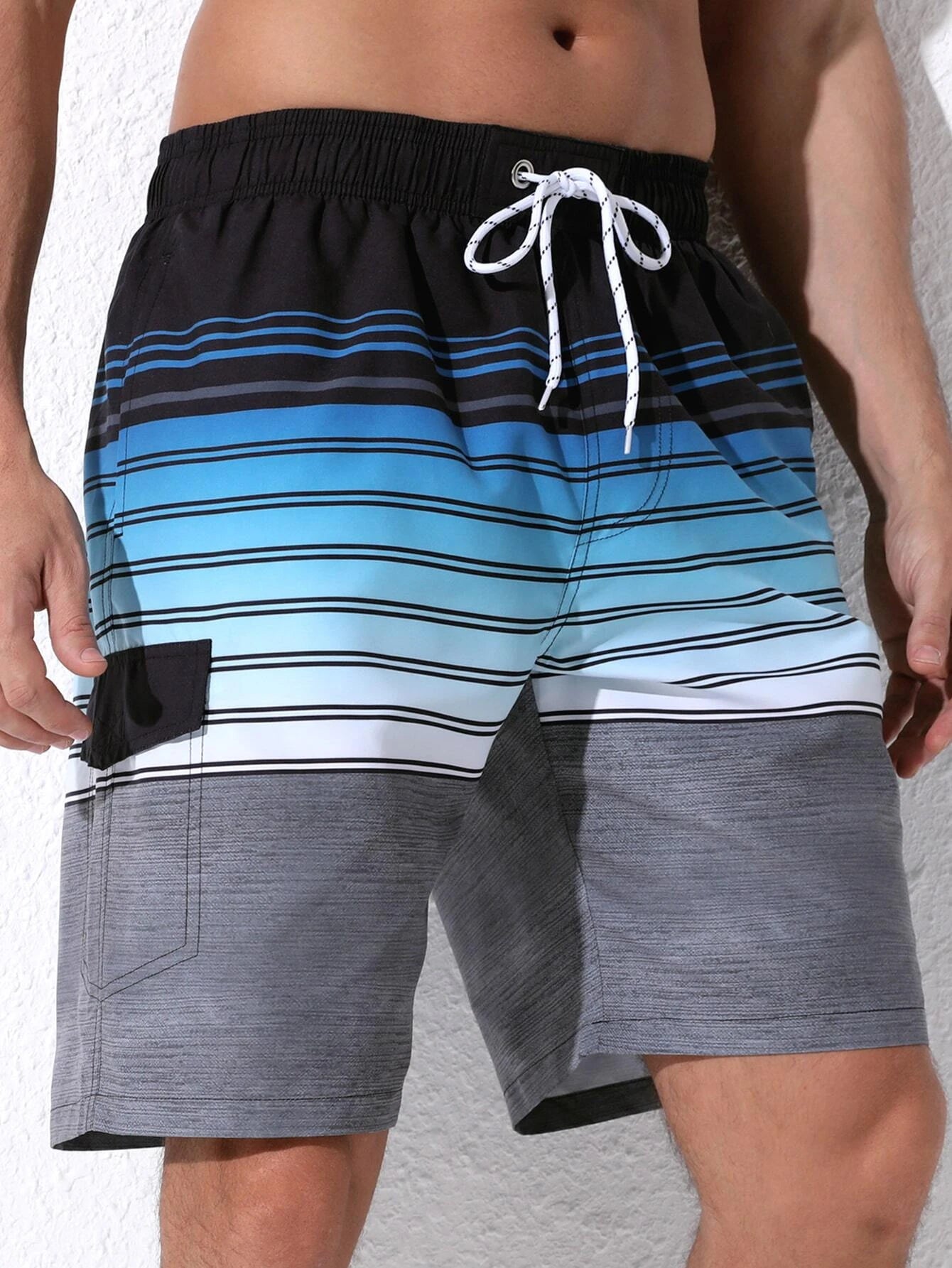 Striped Print Beach Swim Shorts-Waves And Trunks