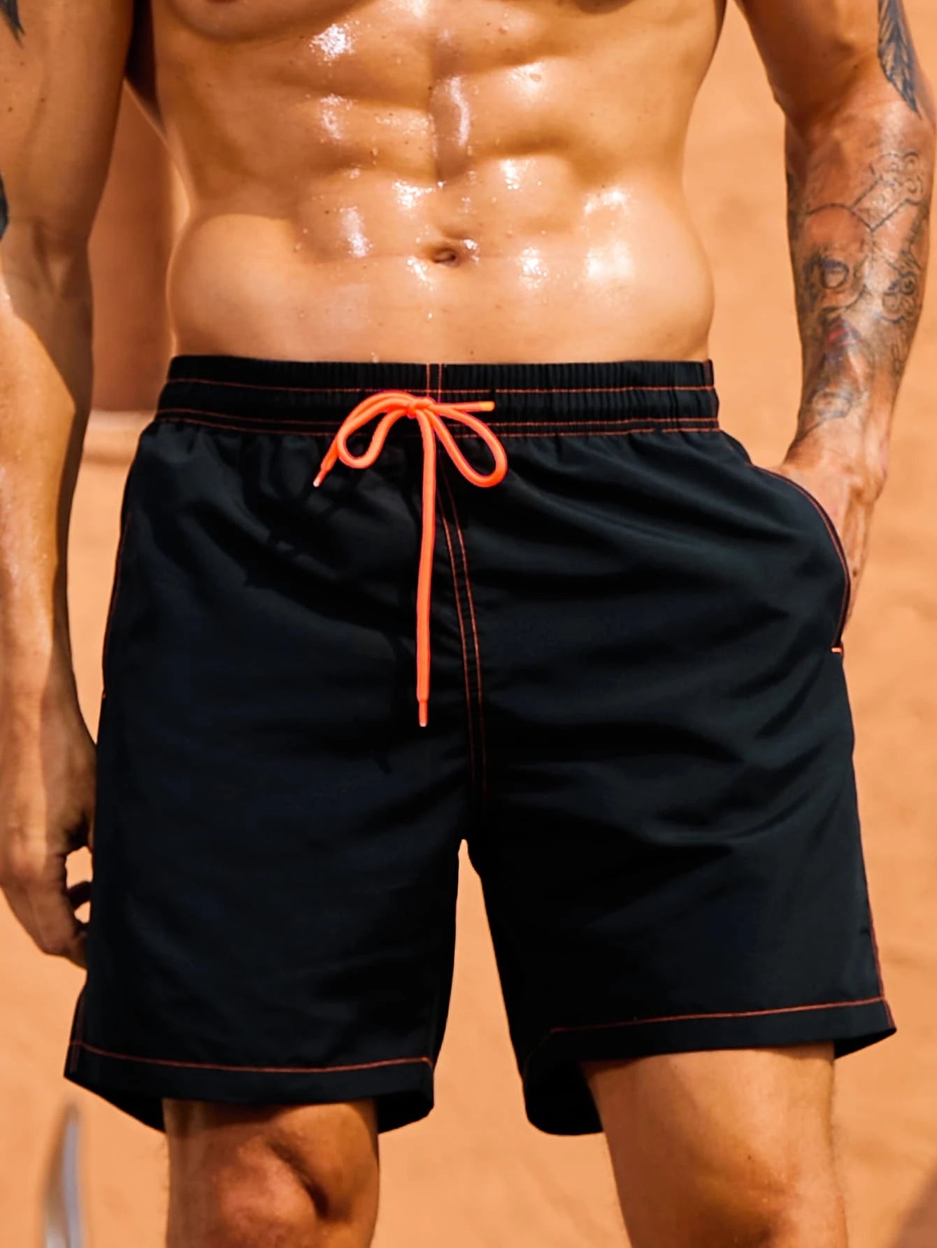 Drawstring Waist Bottoms Swim Trunks-Waves And Trunks