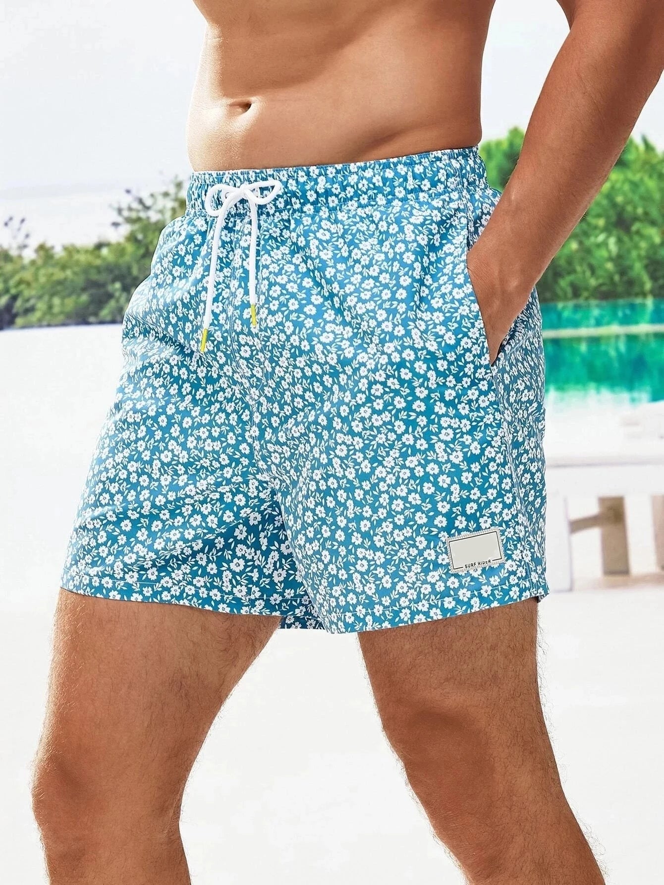 Letter Patched Detail Swim Trunks-Waves And Trunks