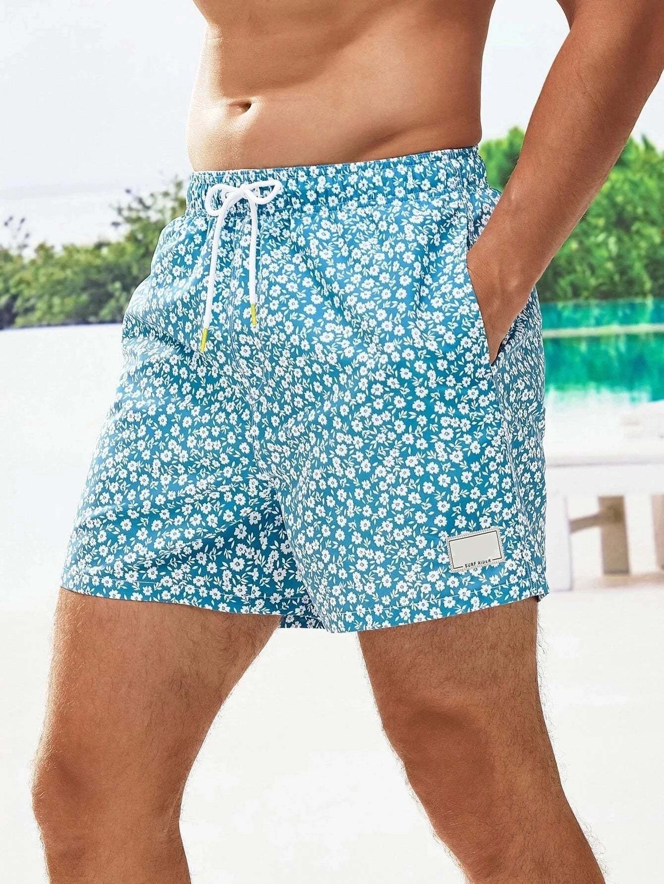 Letter Patched Detail Swim Trunks-Waves And Trunks