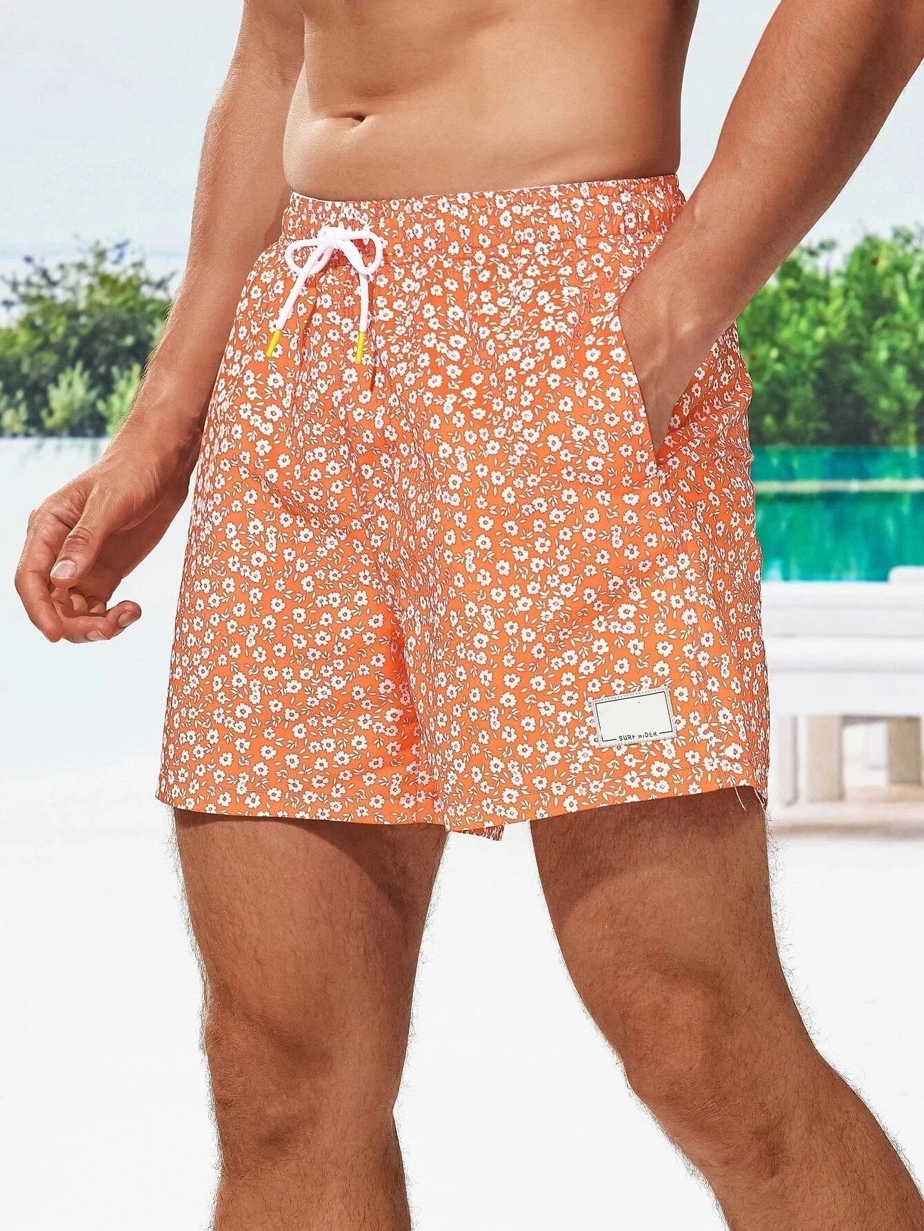 Letter Patched Detail Swim Trunks-Waves And Trunks