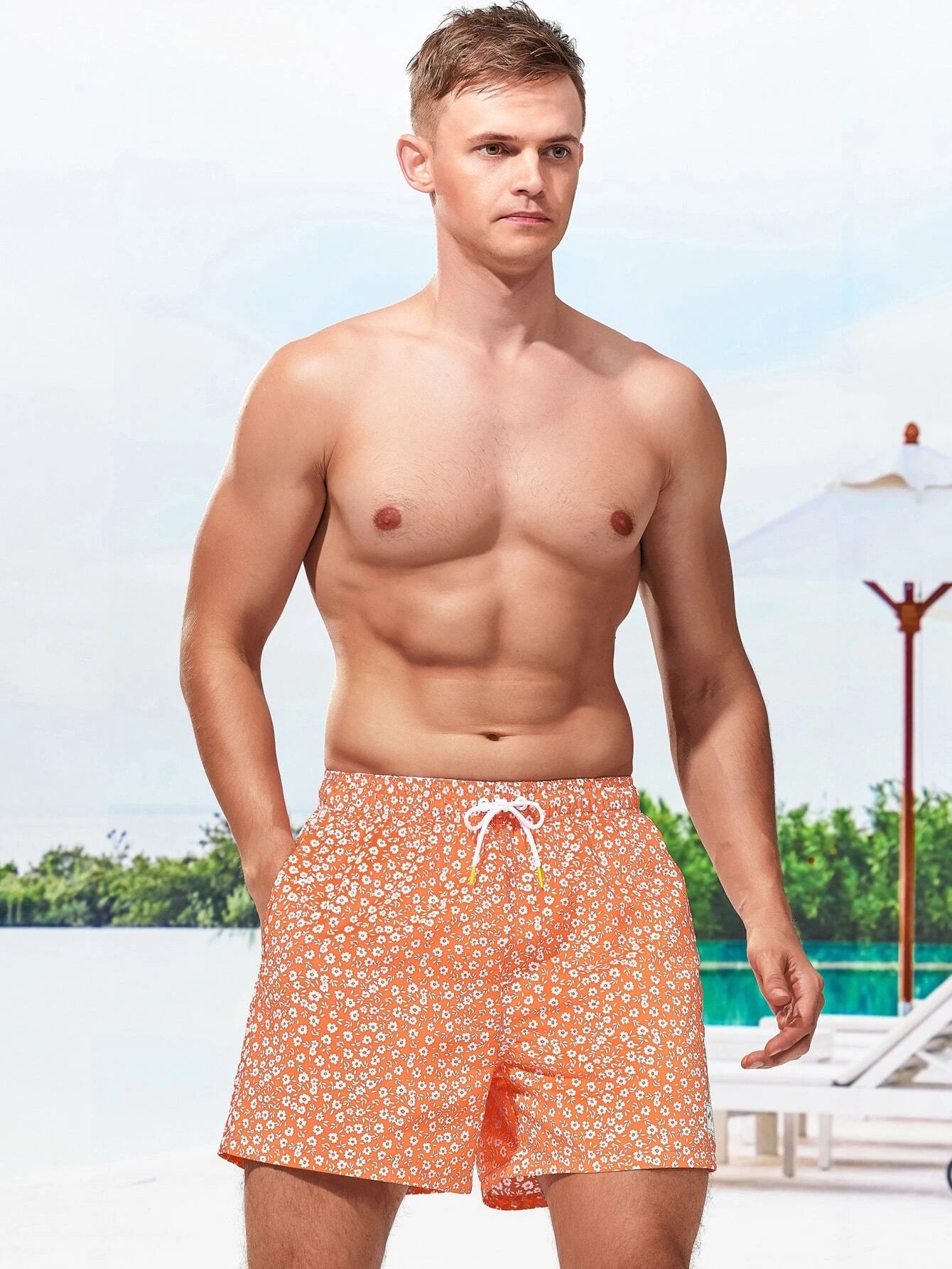 Letter Patched Detail Swim Trunks-Waves And Trunks
