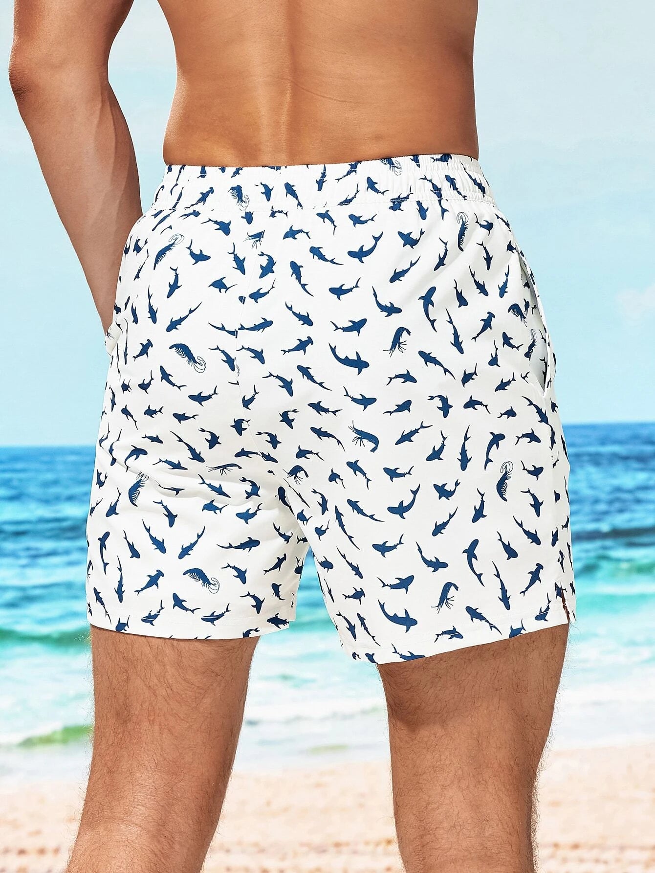 Allover Print Swim Trunks And Compression Liner-Waves And Trunks
