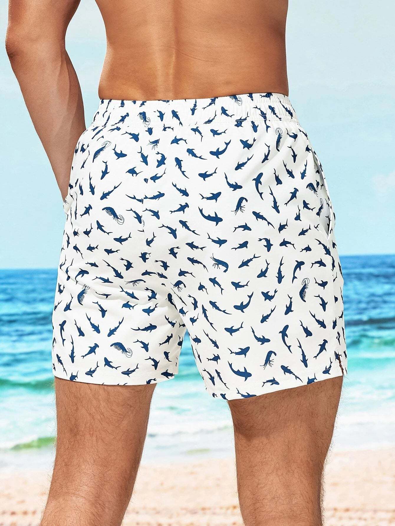 Allover Print Swim Trunks-Waves And Trunks
