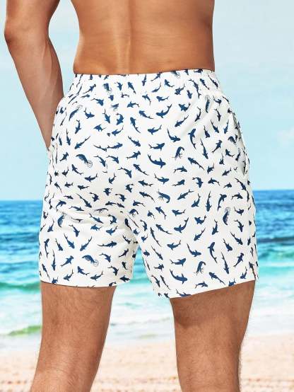 Allover Print Swim Trunks And Compression Liner-Waves And Trunks