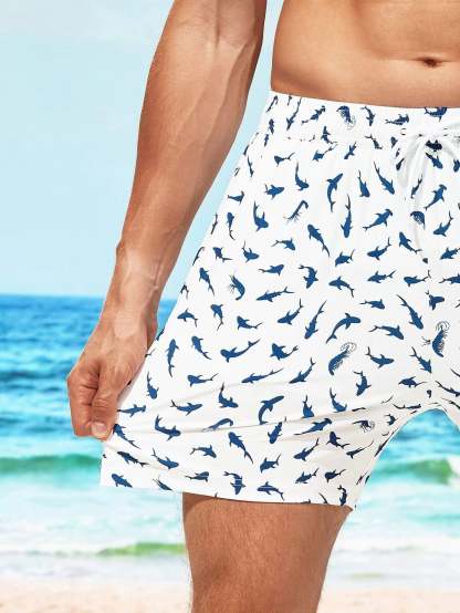 Allover Print Swim Trunks And Compression Liner-Waves And Trunks