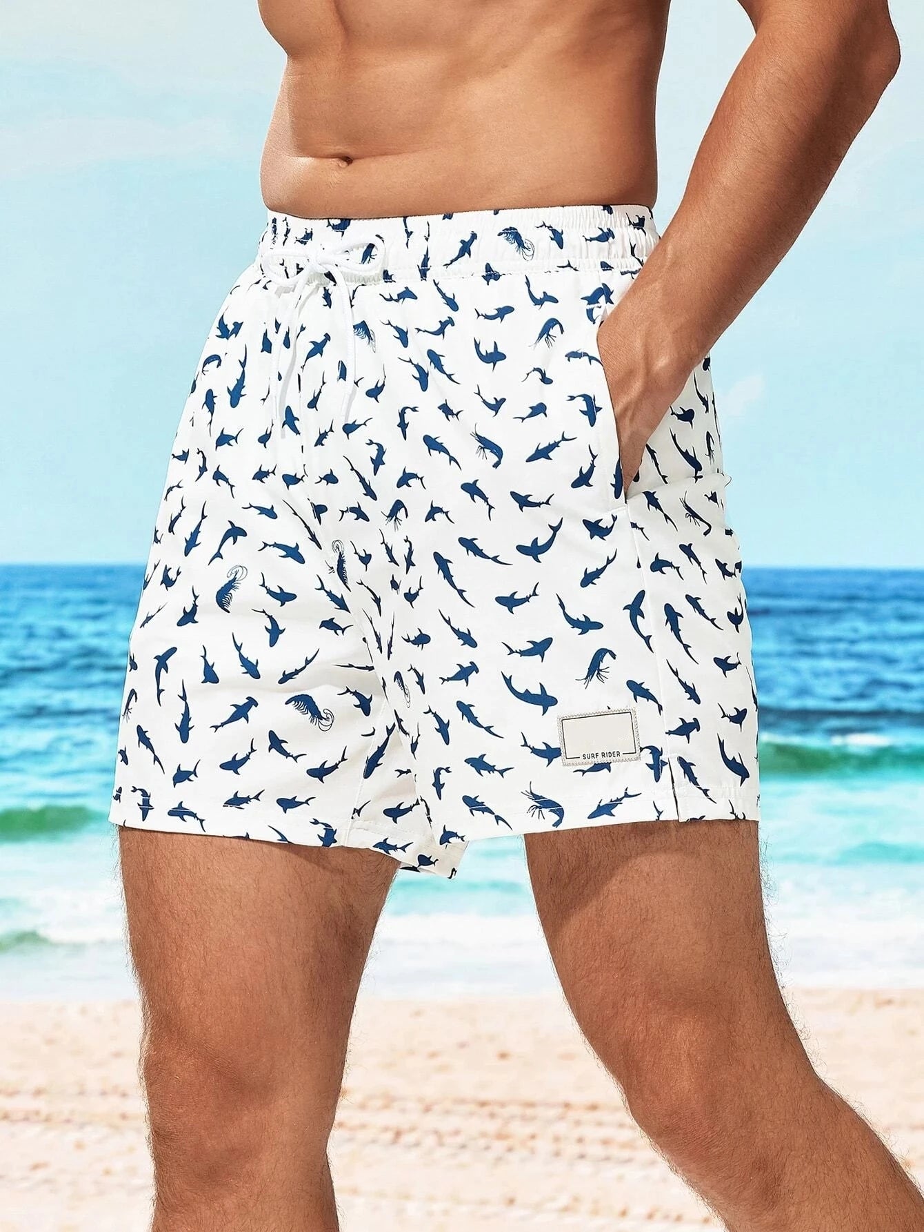 Allover Print Swim Trunks And Compression Liner-Waves And Trunks