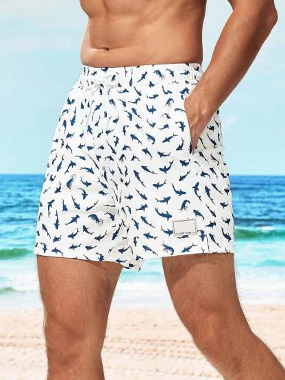 Allover Print Swim Trunks And Compression Liner-Waves And Trunks