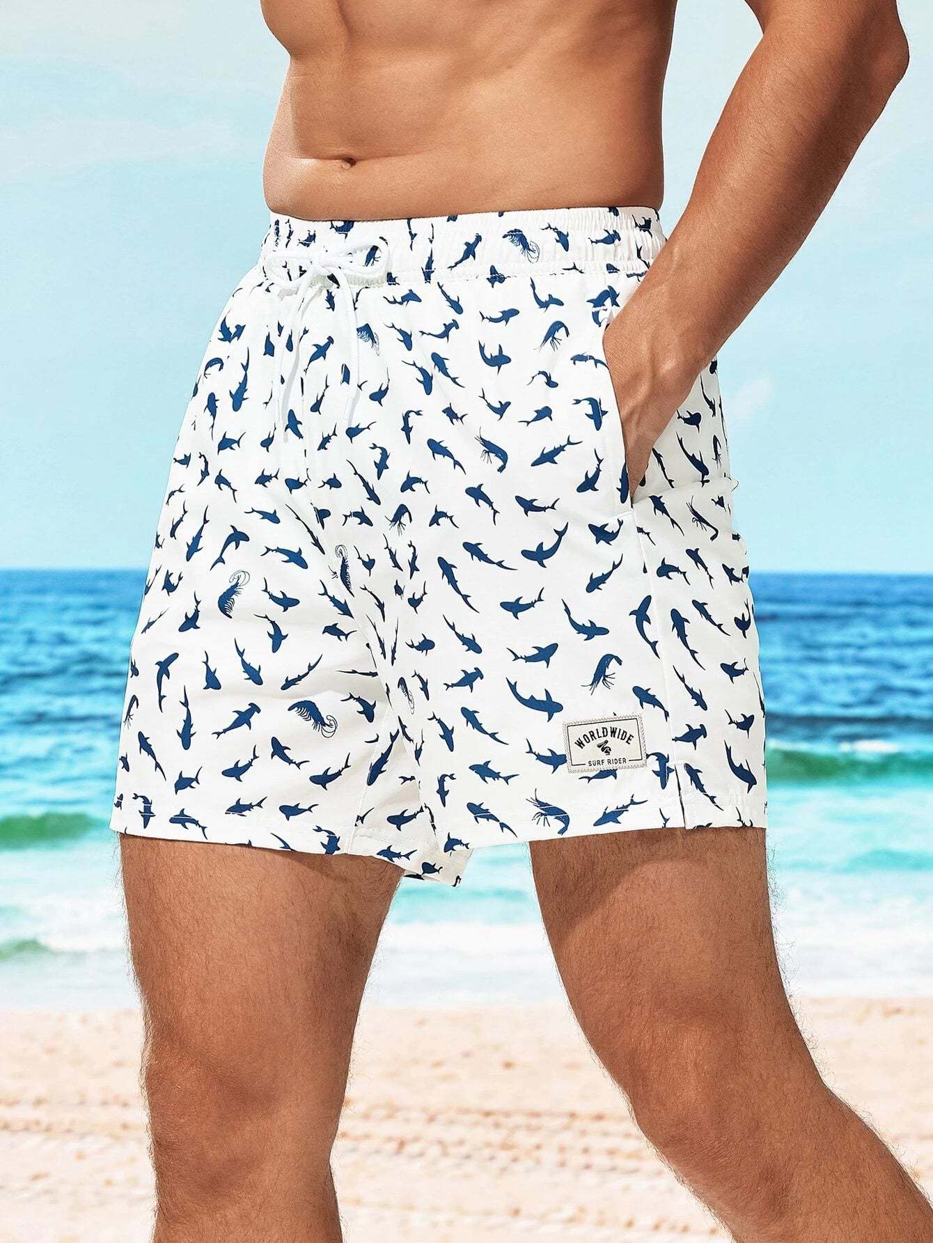 Allover Print Swim Trunks-Waves And Trunks