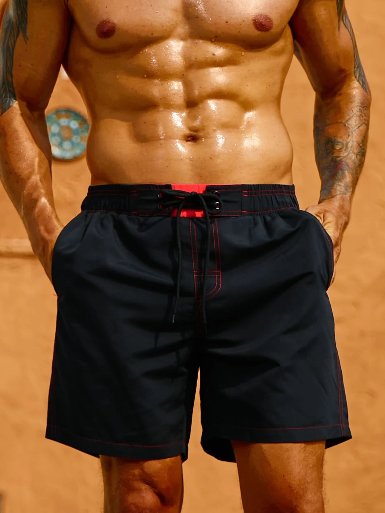 Top Stitching Swim Trunks-Waves And Trunks