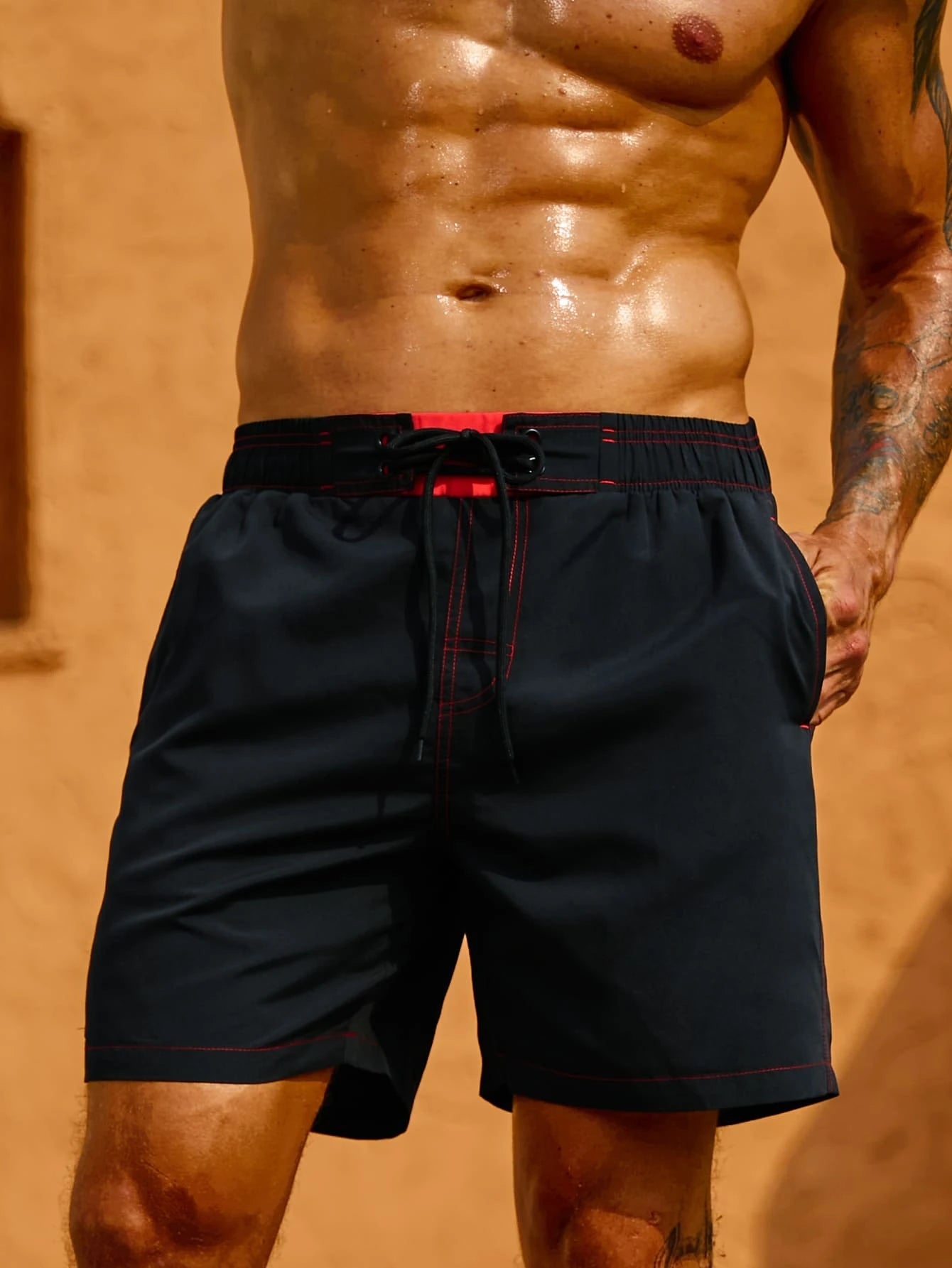 Top Stitching Swim Trunks-Waves And Trunks