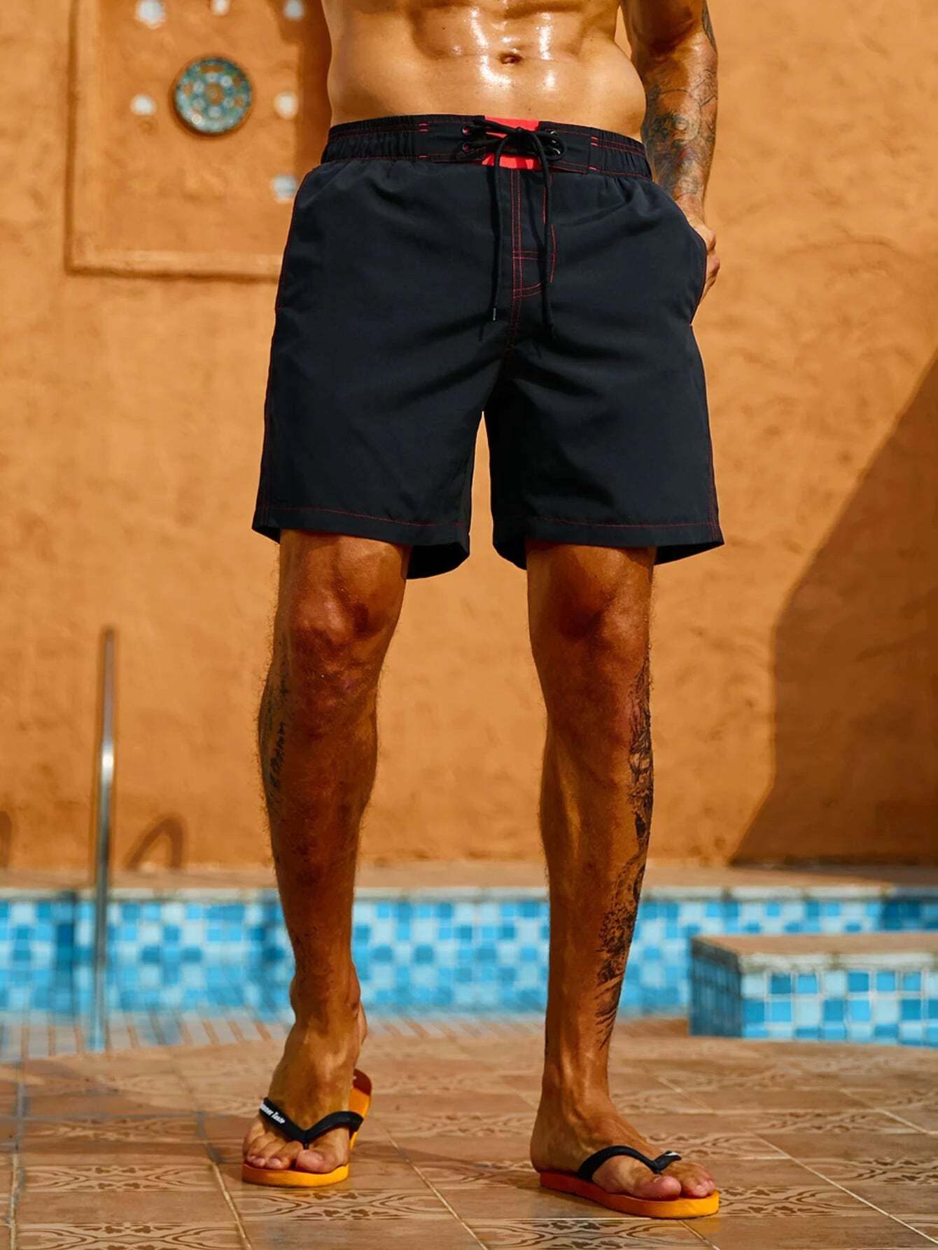 Top Stitching Swim Trunks-Waves And Trunks