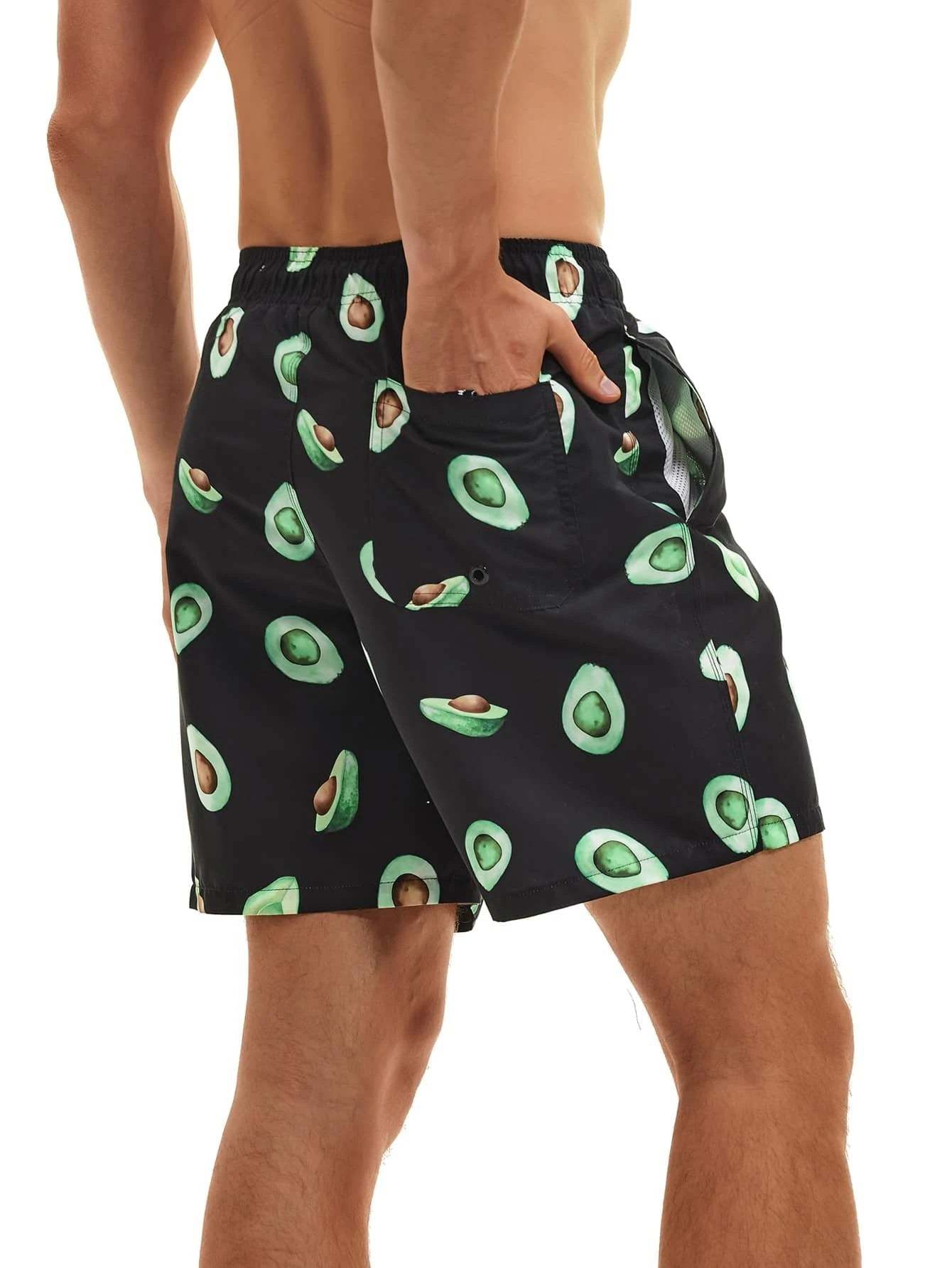 Fruit Print Drawstring Trunks With Letter Patch Detail-Waves And Trunks