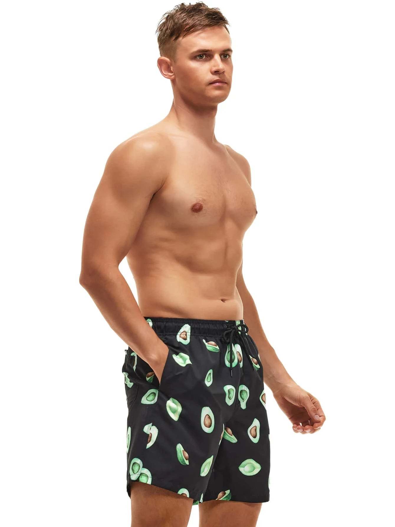 Fruit Print Drawstring Trunks With Letter Patch Detail-Waves And Trunks