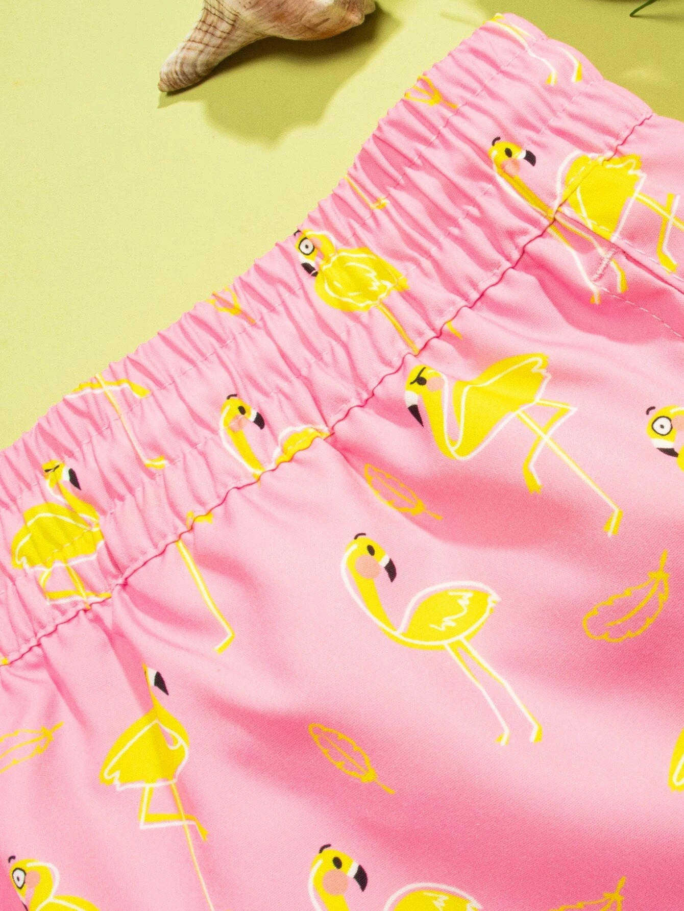 Flamingo Print Drawstring Waist Swim Trunks-Waves And Trunks