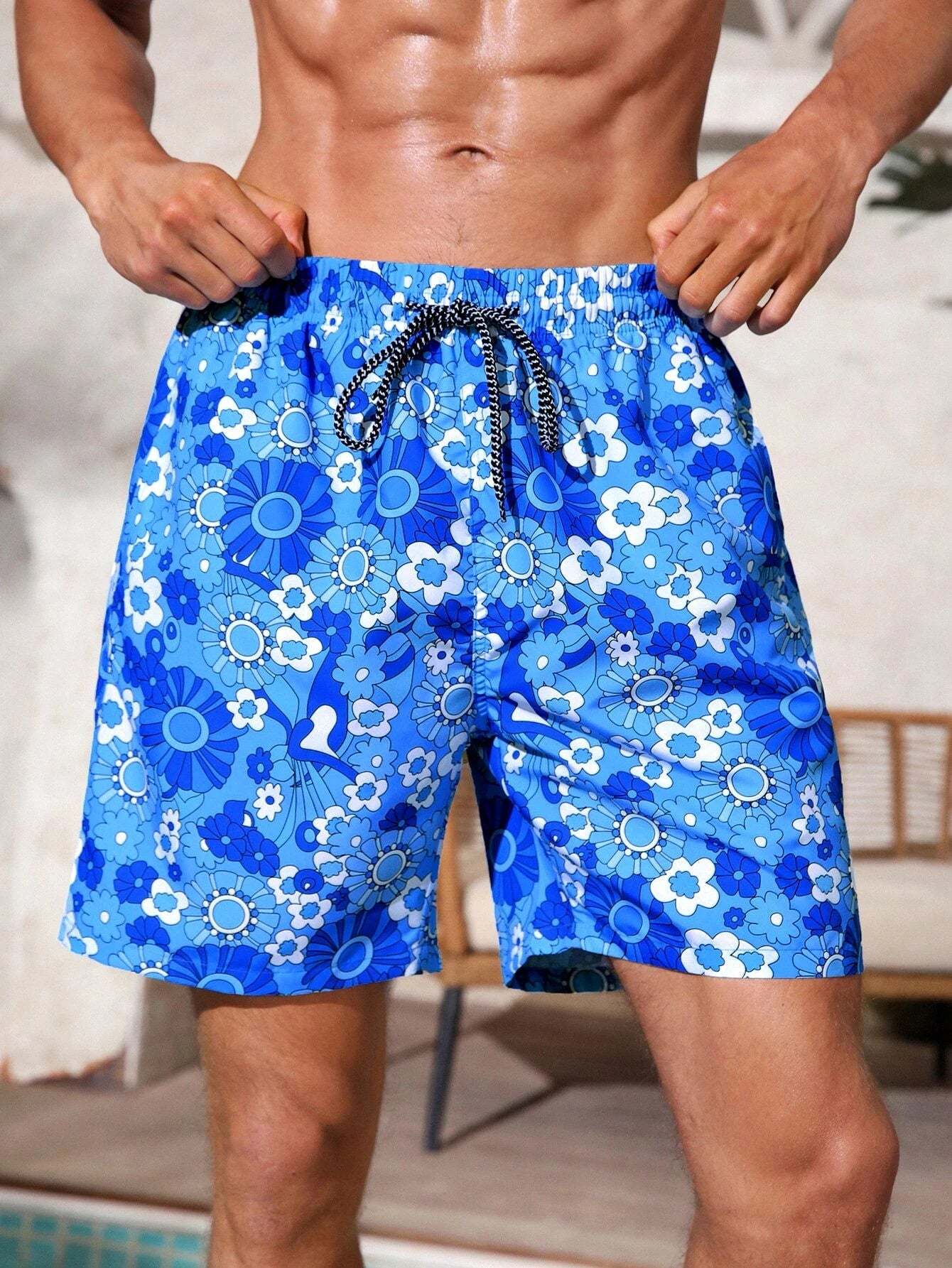 Drawstring Floral Printed Swim Trunks-Waves And Trunks