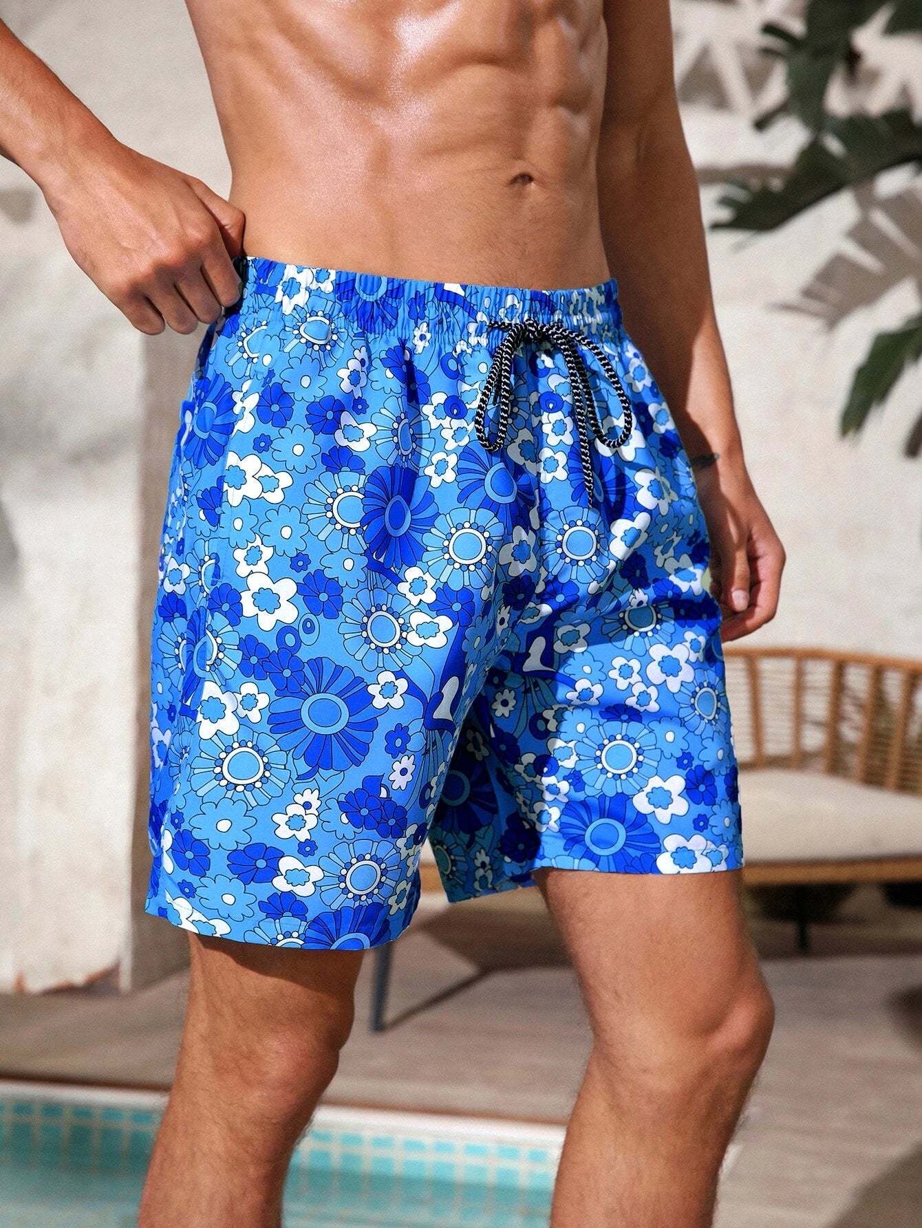 Drawstring Floral Printed Swim Trunks-Waves And Trunks