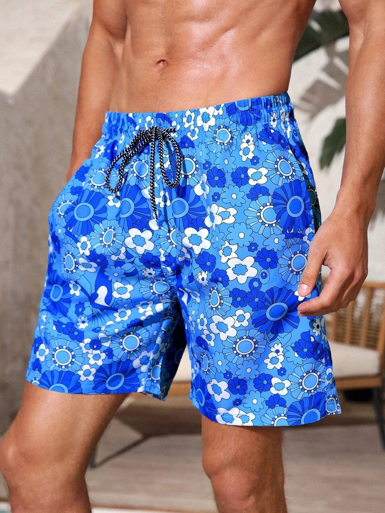 Drawstring Floral Printed Swim Trunks-Waves And Trunks
