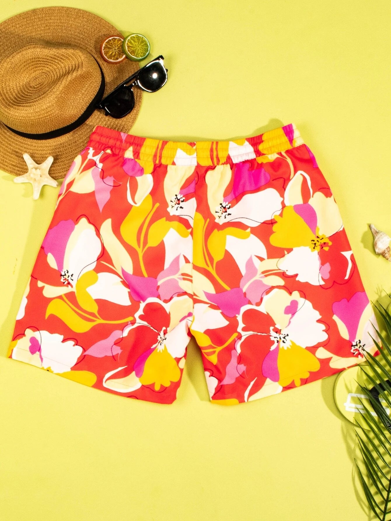 Non Stretch Floral Print Drawstring Waist Swim Trunks-Waves And Trunks