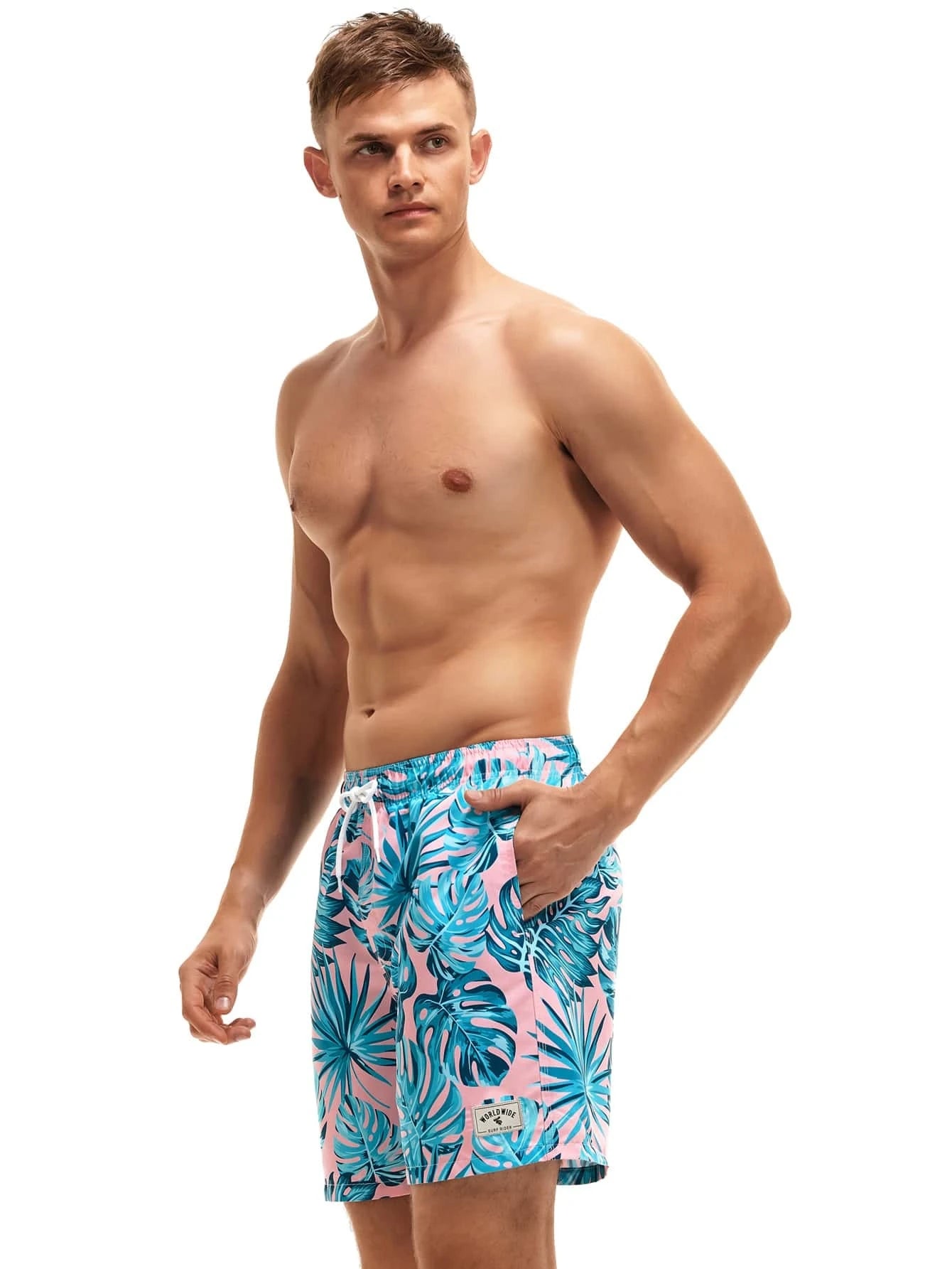 Drawstring Tropical All Over Print Swim Trunks-Waves And Trunks