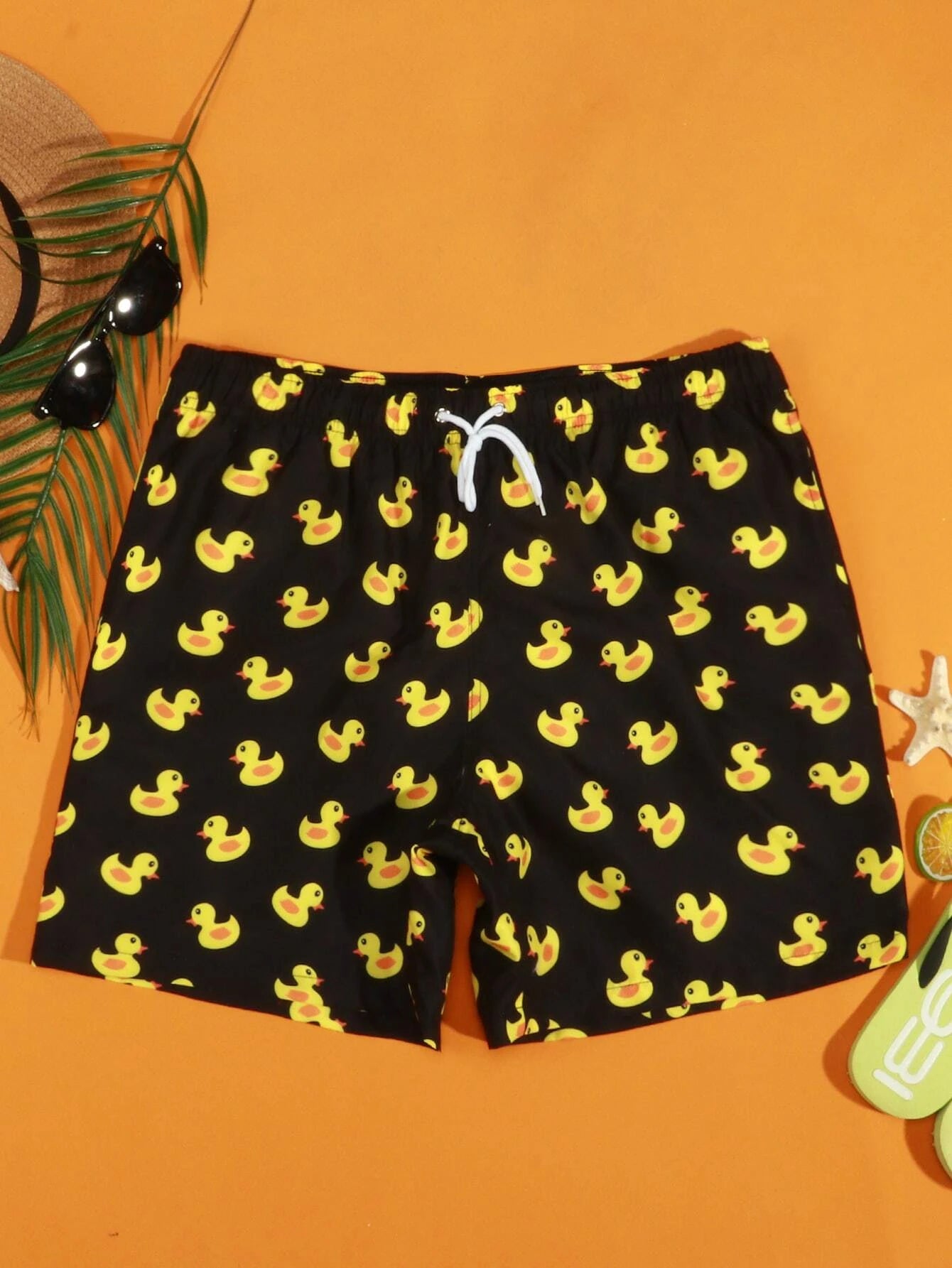 Duck Print Drawstring Waist Shorts-Waves And Trunks