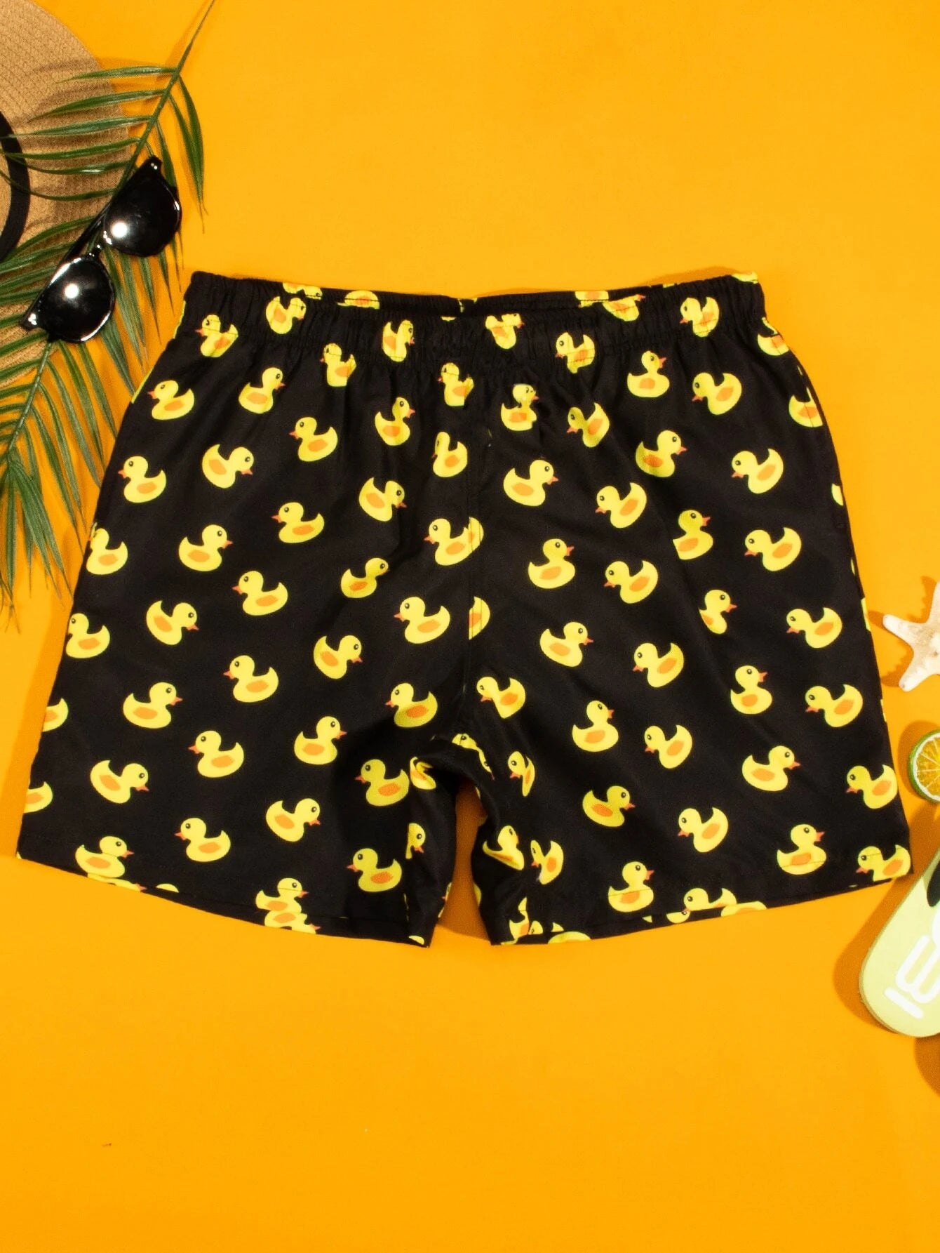 Duck Print Drawstring Waist Swim Shorts-Waves And Trunks